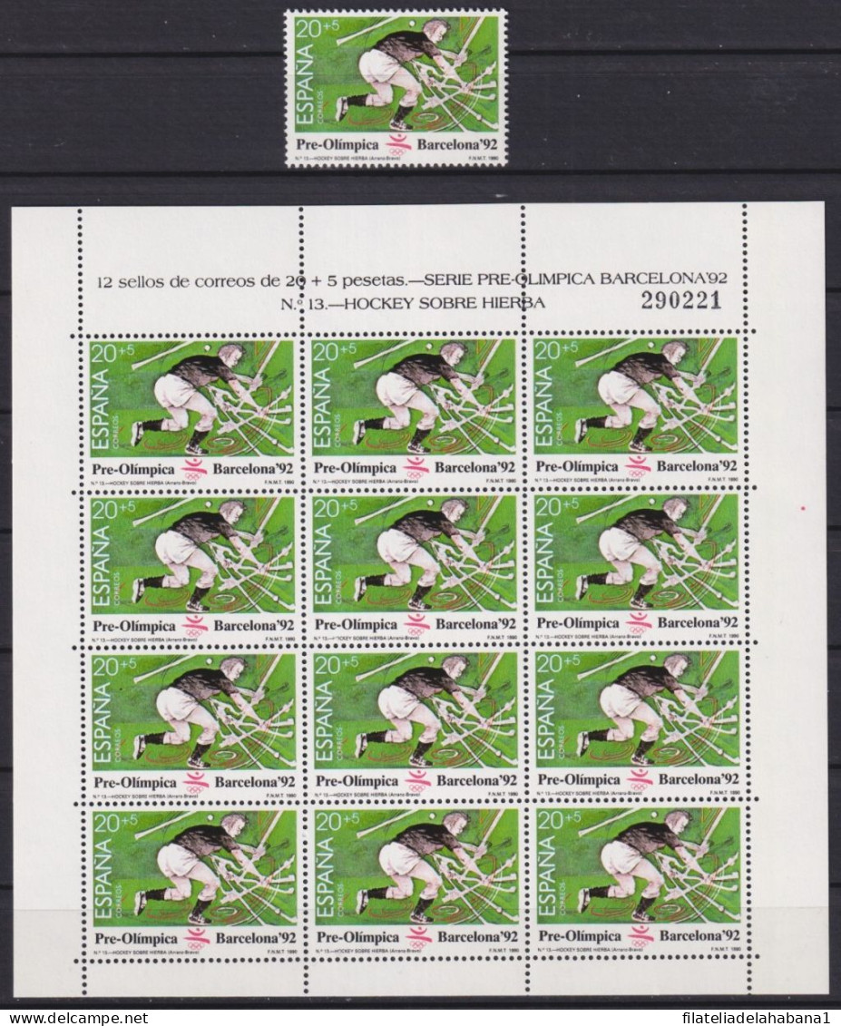 F-EX49319 SPAIN ESPAÑA MNH 1990 OLYMPIC BARCELONA MINISHEET Nº13 JOCKEY HOCKEY.  - Verano 1992: Barcelona