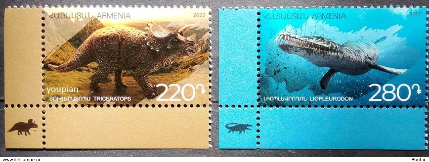 Armenia 2022, Dinosaurus - Liopleurodon And Triceratops, MNH Stamps Set - Armenia