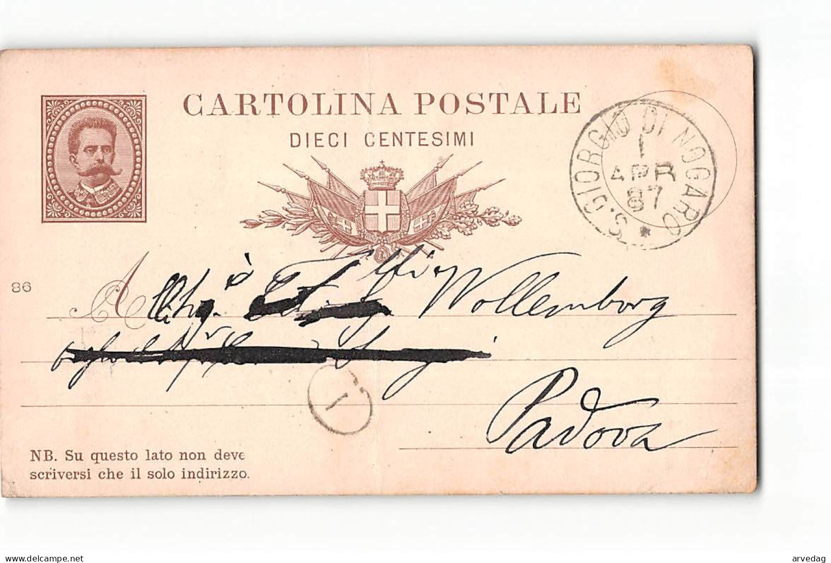 16195 01  CARTOLINA POSTALE SAN GIORGIO DI NOGARO X  PADOVA  1887 - Ganzsachen