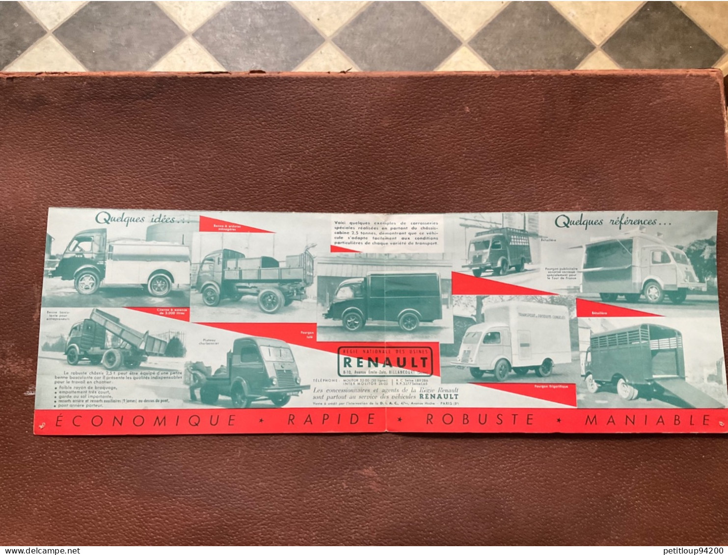 (4) DOCUMENT Commercial RENAULT  Camoin Léger 2t.5 RENAULT Camlon Bâche TYPE R 2161 - Auto's