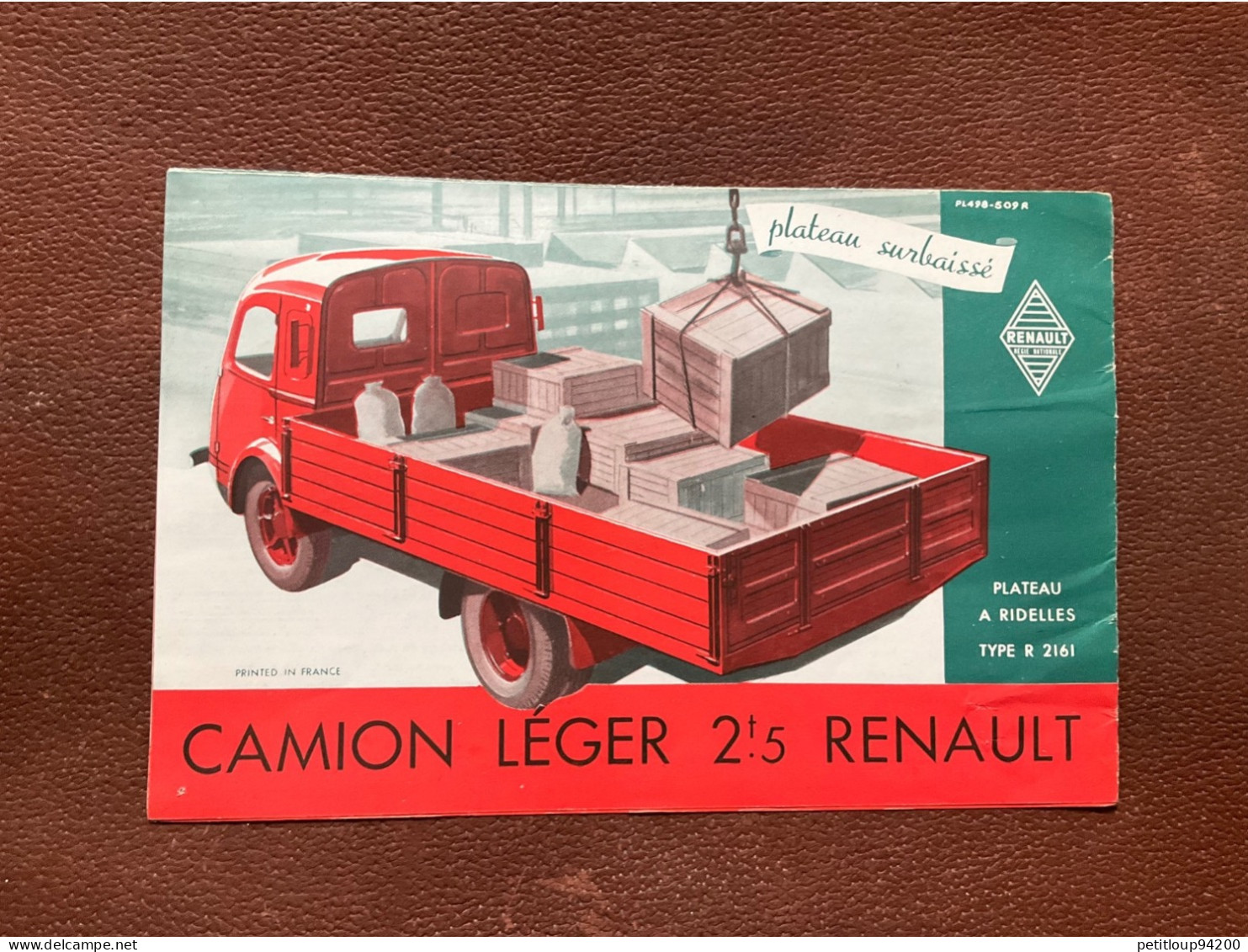 (4) DOCUMENT Commercial RENAULT  Camoin Léger 2t.5 RENAULT Camlon Bâche TYPE R 2161 - Automobile