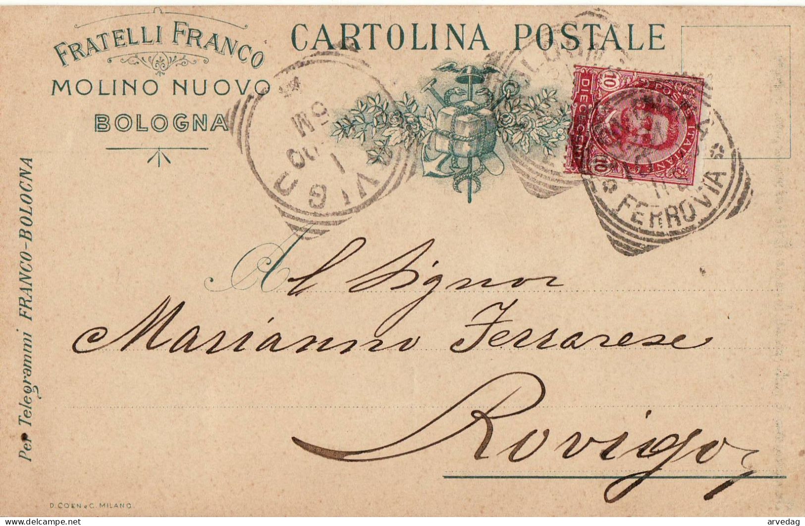 16231 01 BOLOGNA FRANCO MOLINO NUOVO X ROVIGO - Storia Postale