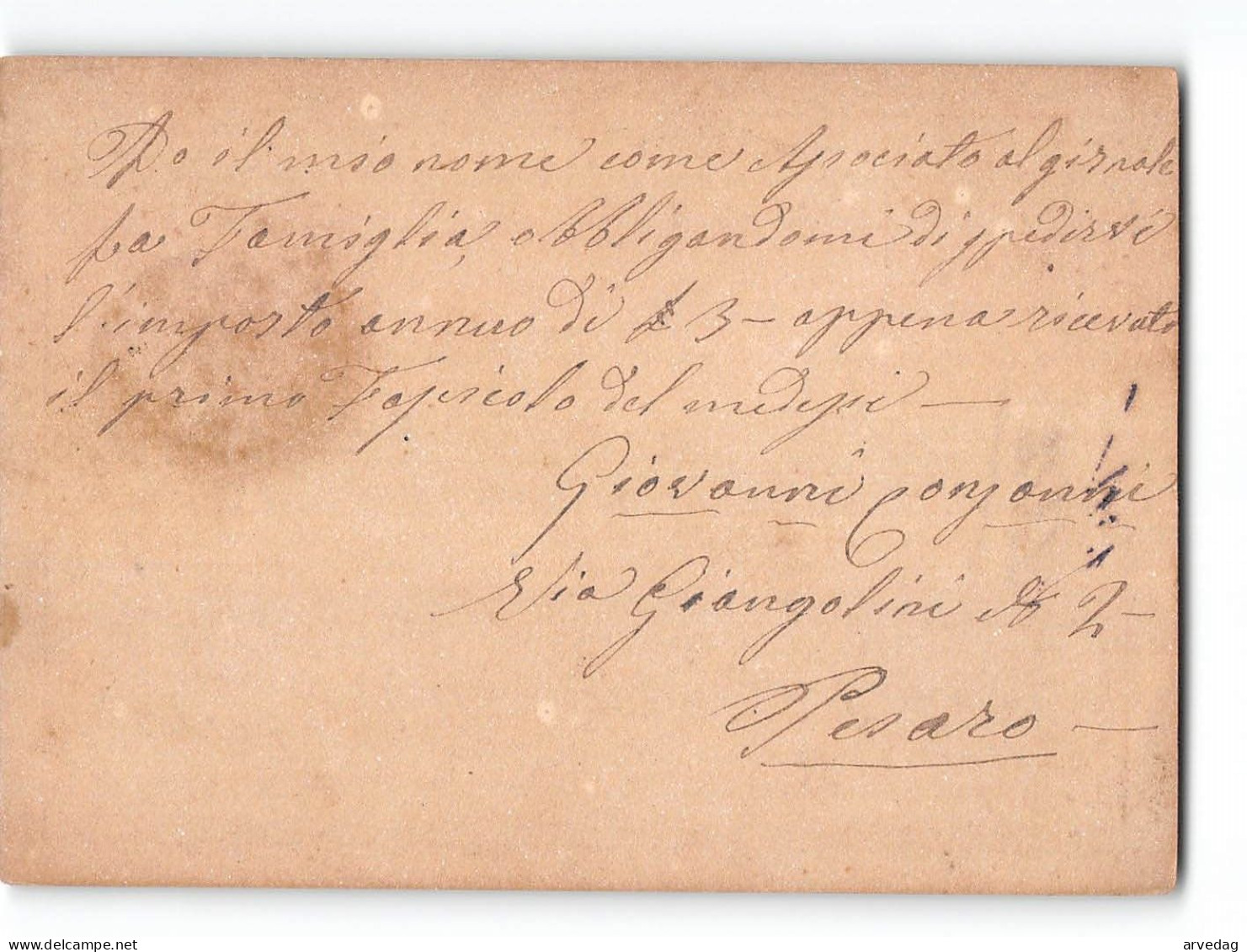 16242 01 CARTOLINA POSTALE 10 CENTESIMI - PESARO X BOLOGNA 1877 - Entero Postal