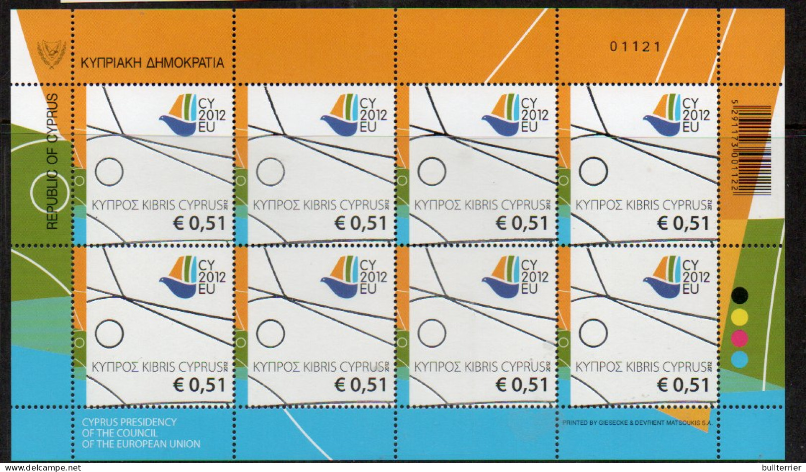 CYPRUS -  2012- EEC  PRESIDENCY SHEETLET OF 8  MINT NEVER HINGED SG £14.00  - Ungebraucht