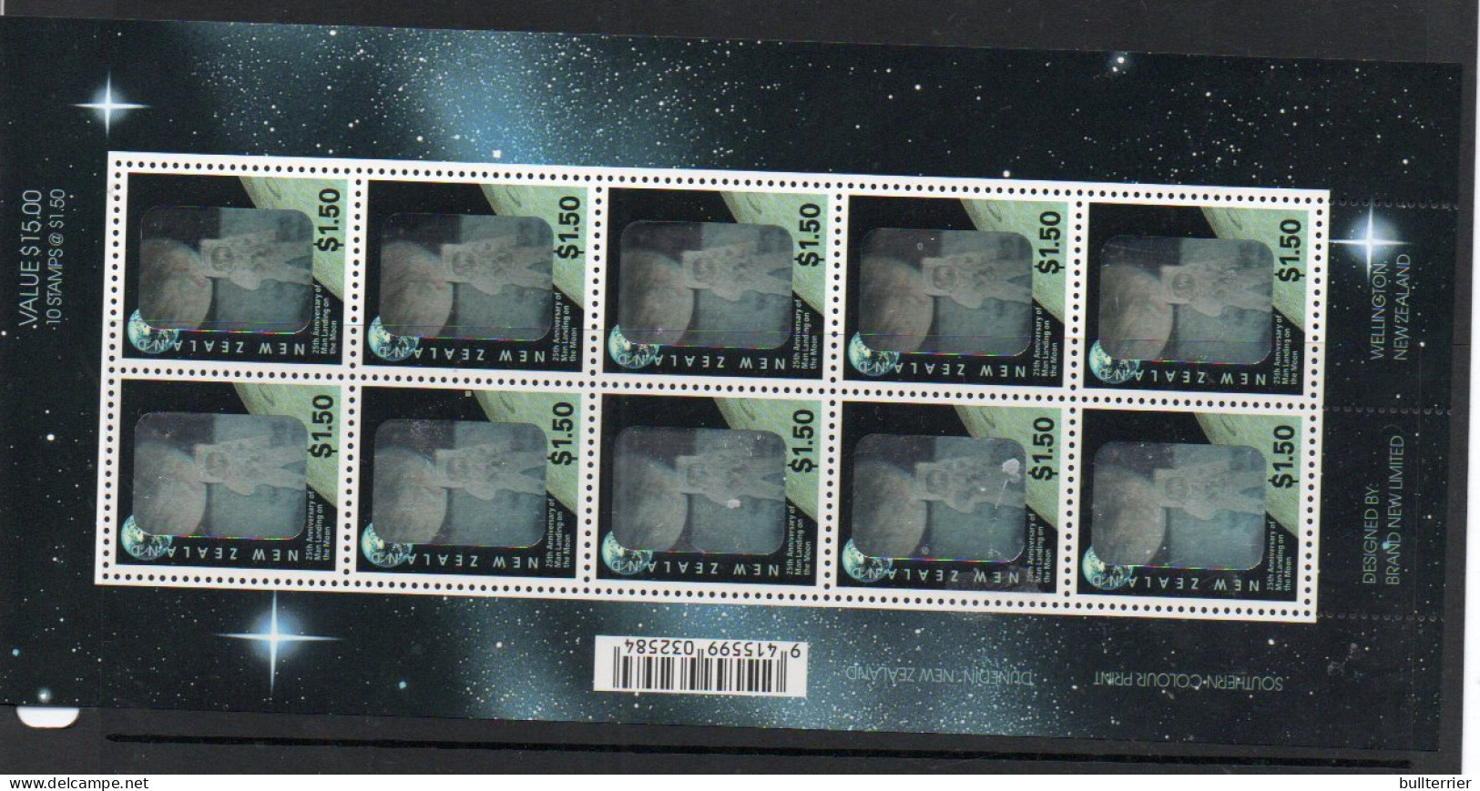 HOLOGRAMS - NEW ZEALAND - 1994- MAN ON MOON £1.50 SHEETLET OF 10  MINT NEVER HINGED, SG CAT £22.50 - Holograms