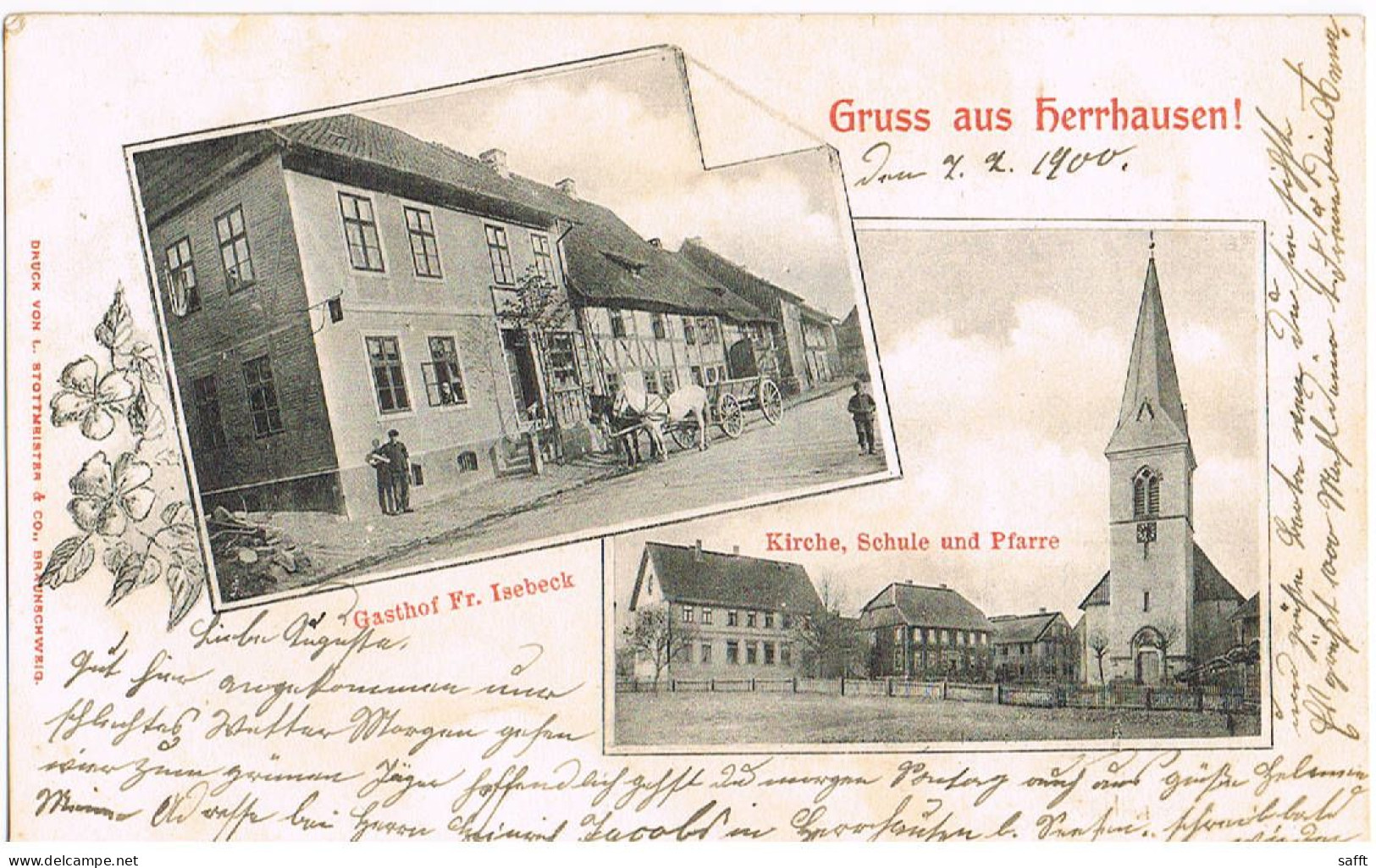 AK Gruß Aus Herrhausen Bei Seesen, Gasthof Fr. Isebeck - Kirche, Schule Und Pfarrei 1900 - Seesen
