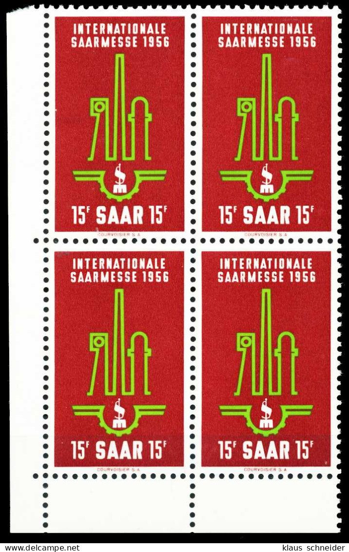 SAARLAND 1956 Nr 368 Postfrisch VIERERBLOCK ECKE-ULI X5F6F86 - Ongebruikt