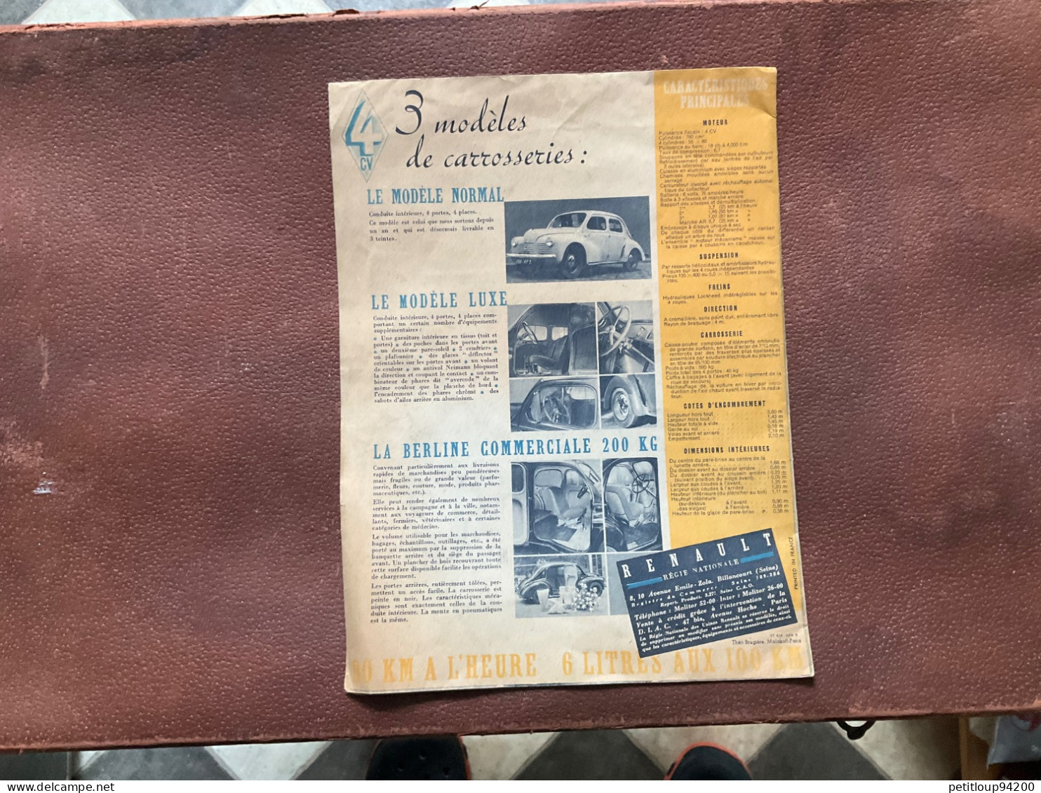 (6) DOCUMENT Commercial RENAULT 4cv - Automobile