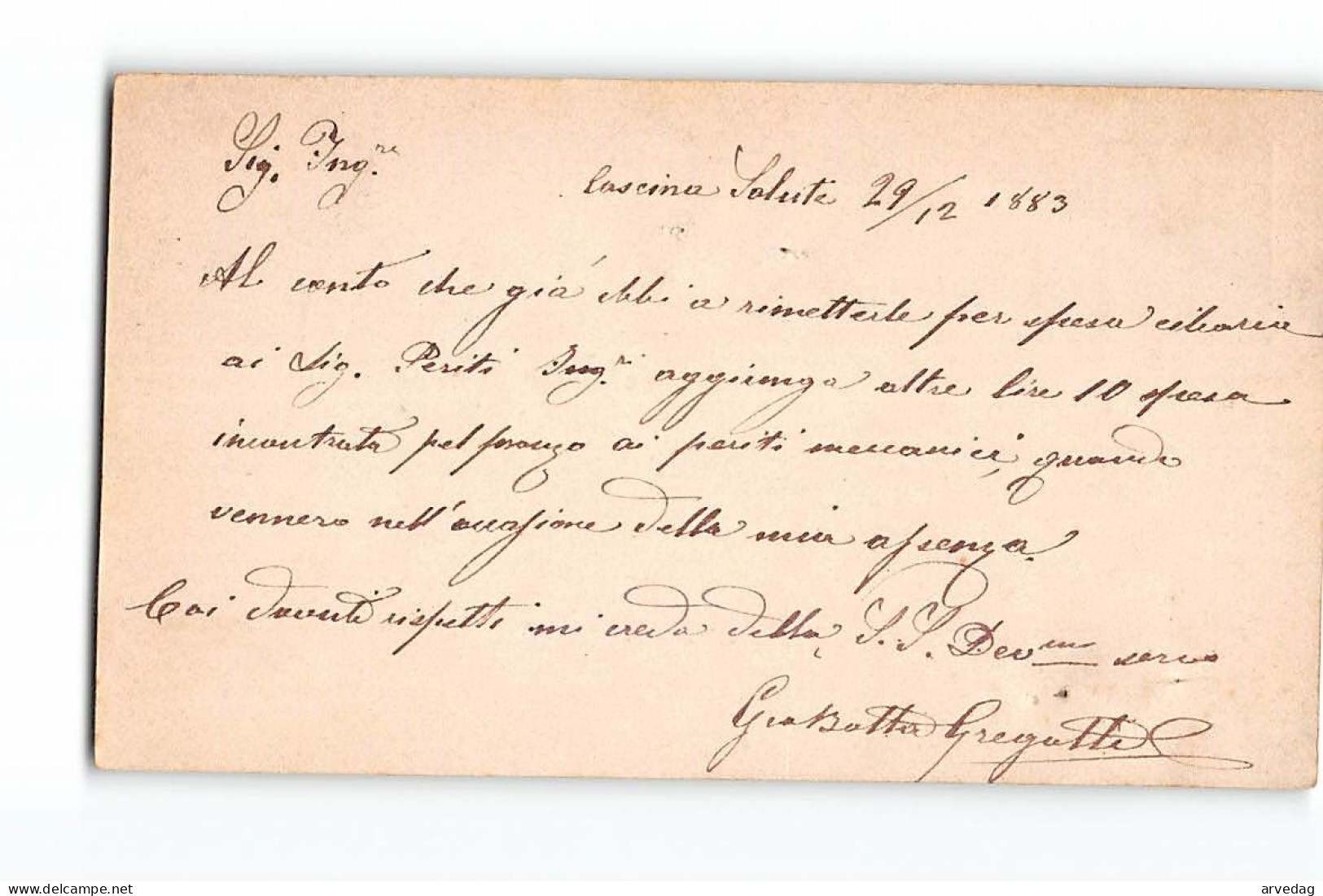 16247 01  CARTOLINA POSTALE SANTHIA X VERCELLI - 1883 - Stamped Stationery