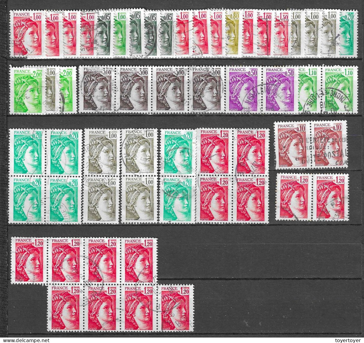 77  Lot De Plus De 500 Timbres Sabine De Gandon Variés Oblitérés - 1977-1981 Sabine De Gandon