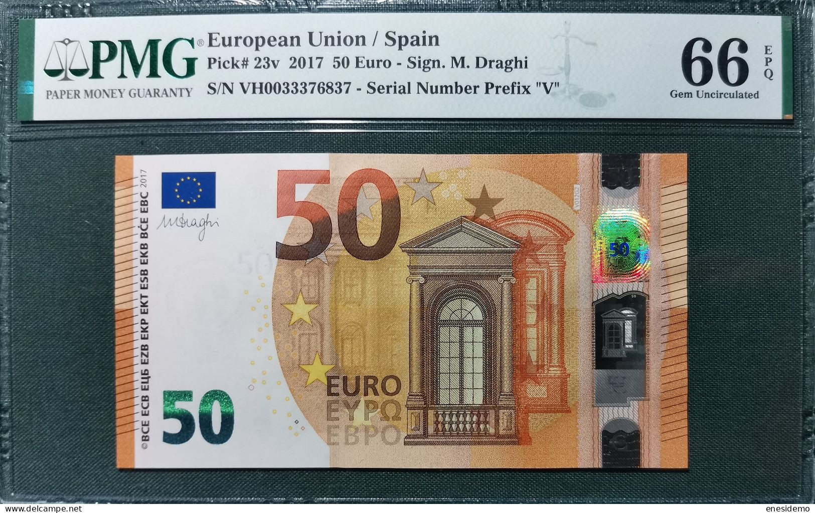 50 EURO SPAIN 2017 DRAGHI V012G2 VH TEST NOTE SC FDS UNC. PMG 66 EPQ PERFECT - 50 Euro