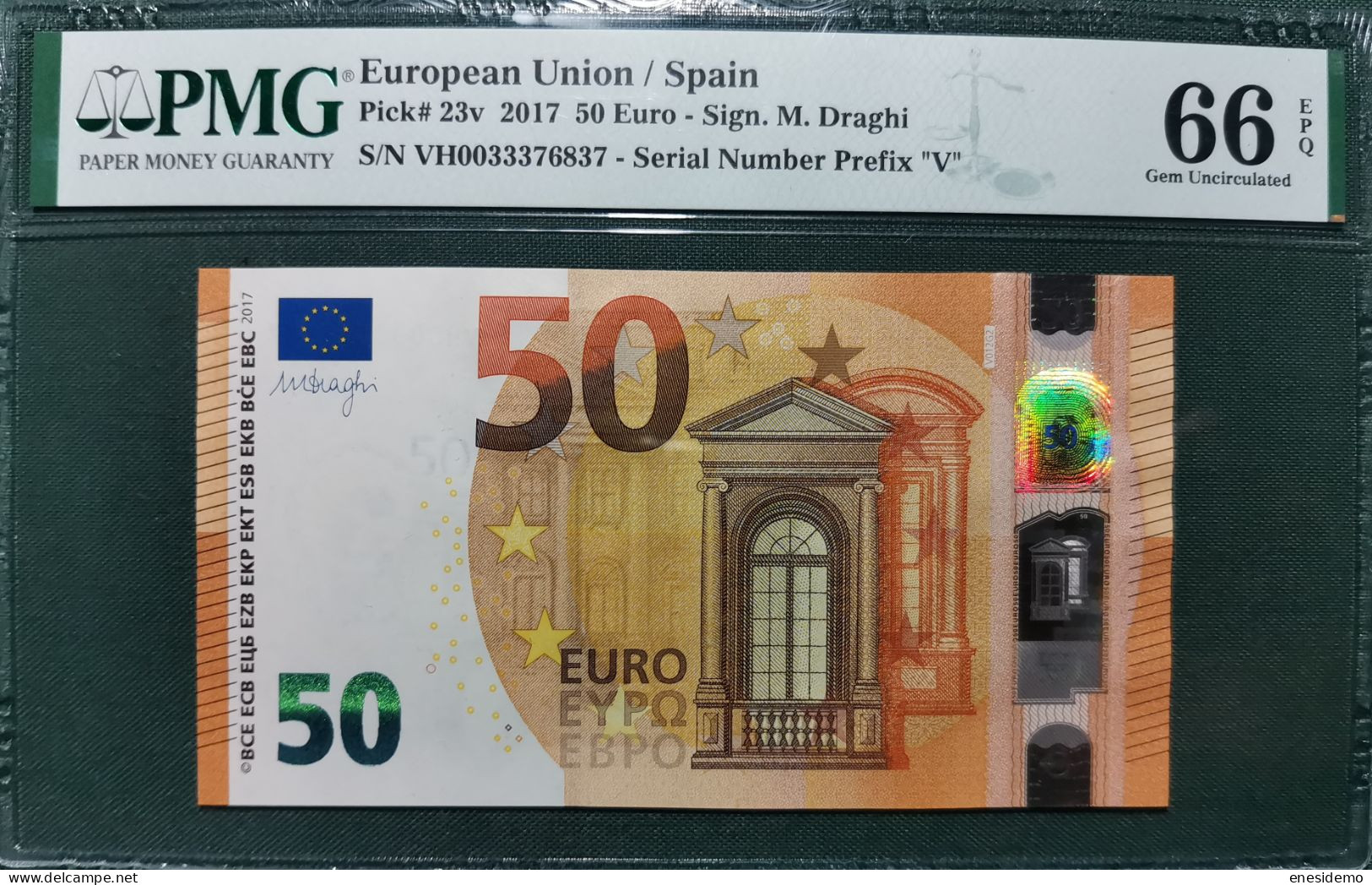 50 EURO SPAIN 2017 DRAGHI V012G2 VH TEST NOTE SC FDS UNC. PMG 66 EPQ PERFECT - 50 Euro