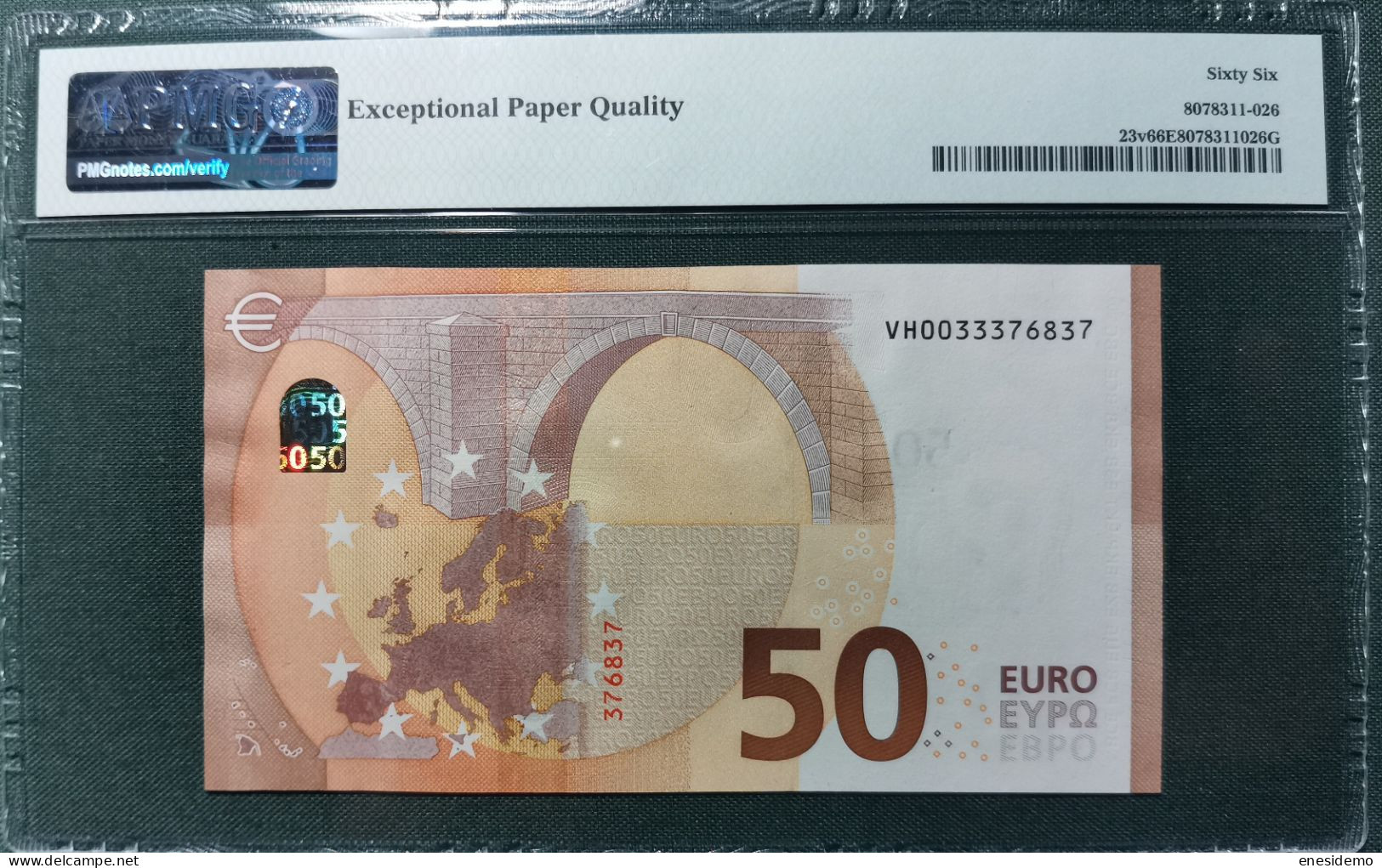 50 EURO SPAIN 2017 DRAGHI V012G2 VH TEST NOTE SC FDS UNC. PMG 66 EPQ PERFECT - 50 Euro