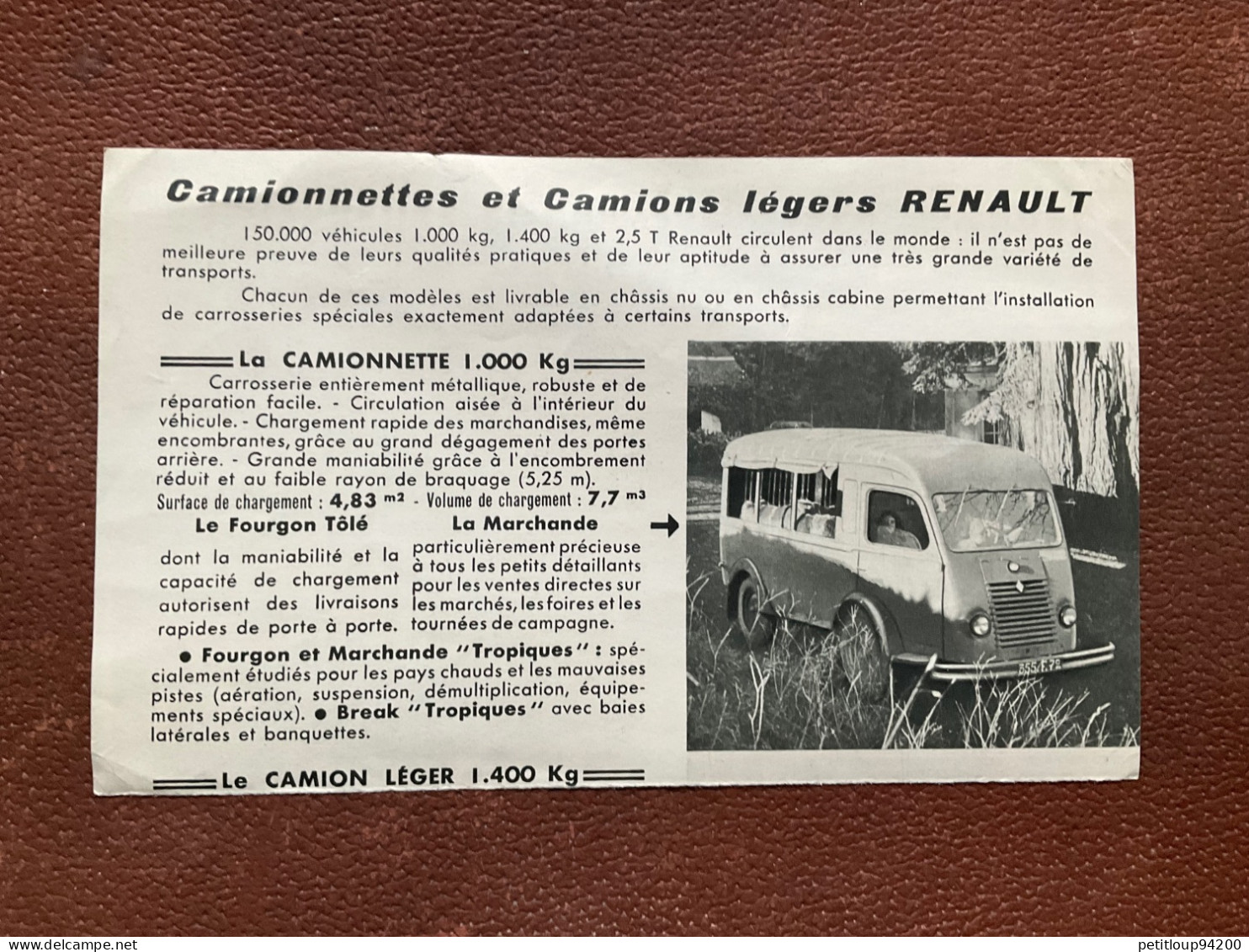 (10) DOCUMENT Commercial RENAULT Fourgon Tôle 1000 Kg - Auto's