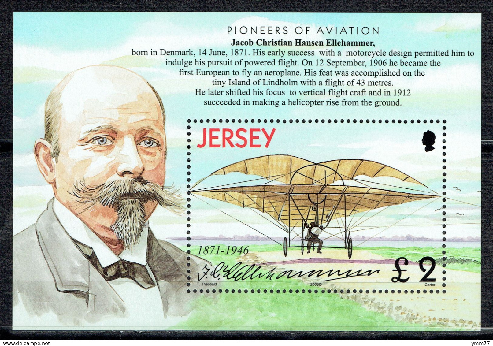 Histoire De L'Aviation : Biplan Du Danois Jacob Christian Hansen Ellehammer - Jersey