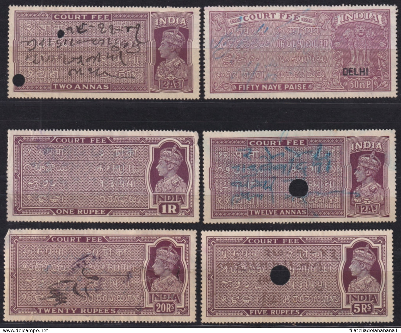 F-EX49724 INDIA UK ENGLAND FEUDATARY STATE REVENUE.COURT FEE .5 RUPEE.  - Timbres De Service