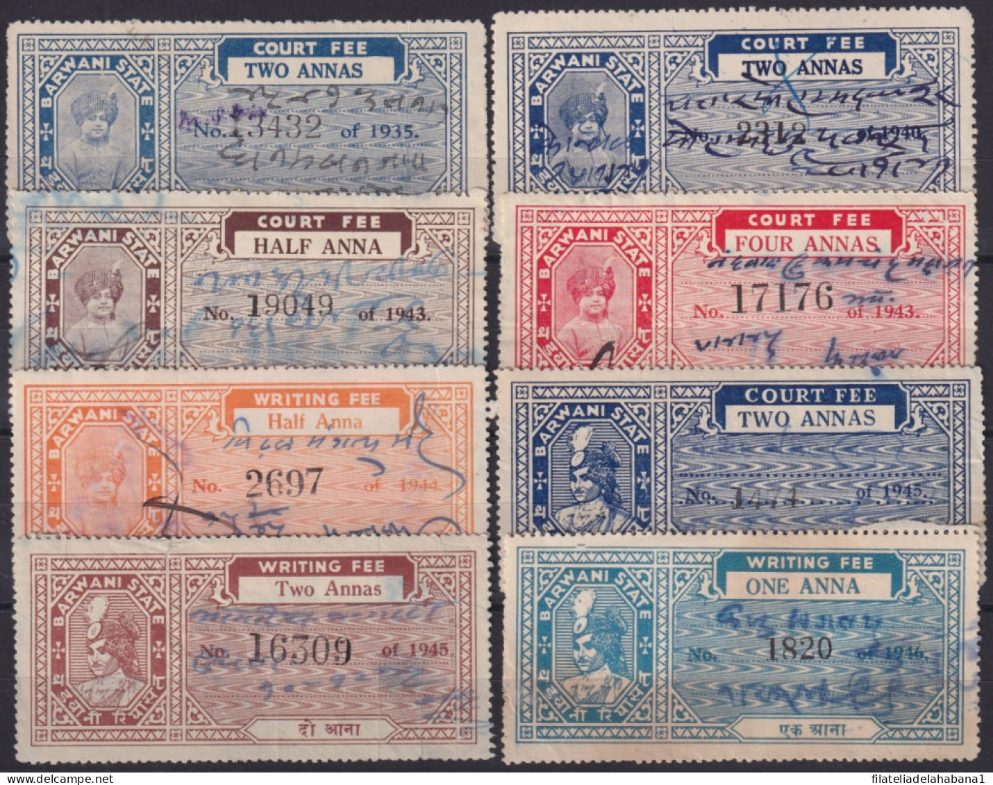 F-EX49333 INDIA FEUDATORY STATE REVENUE. BARWANI. DIFF COURT FEE STAMPS LOT.  - Official Stamps