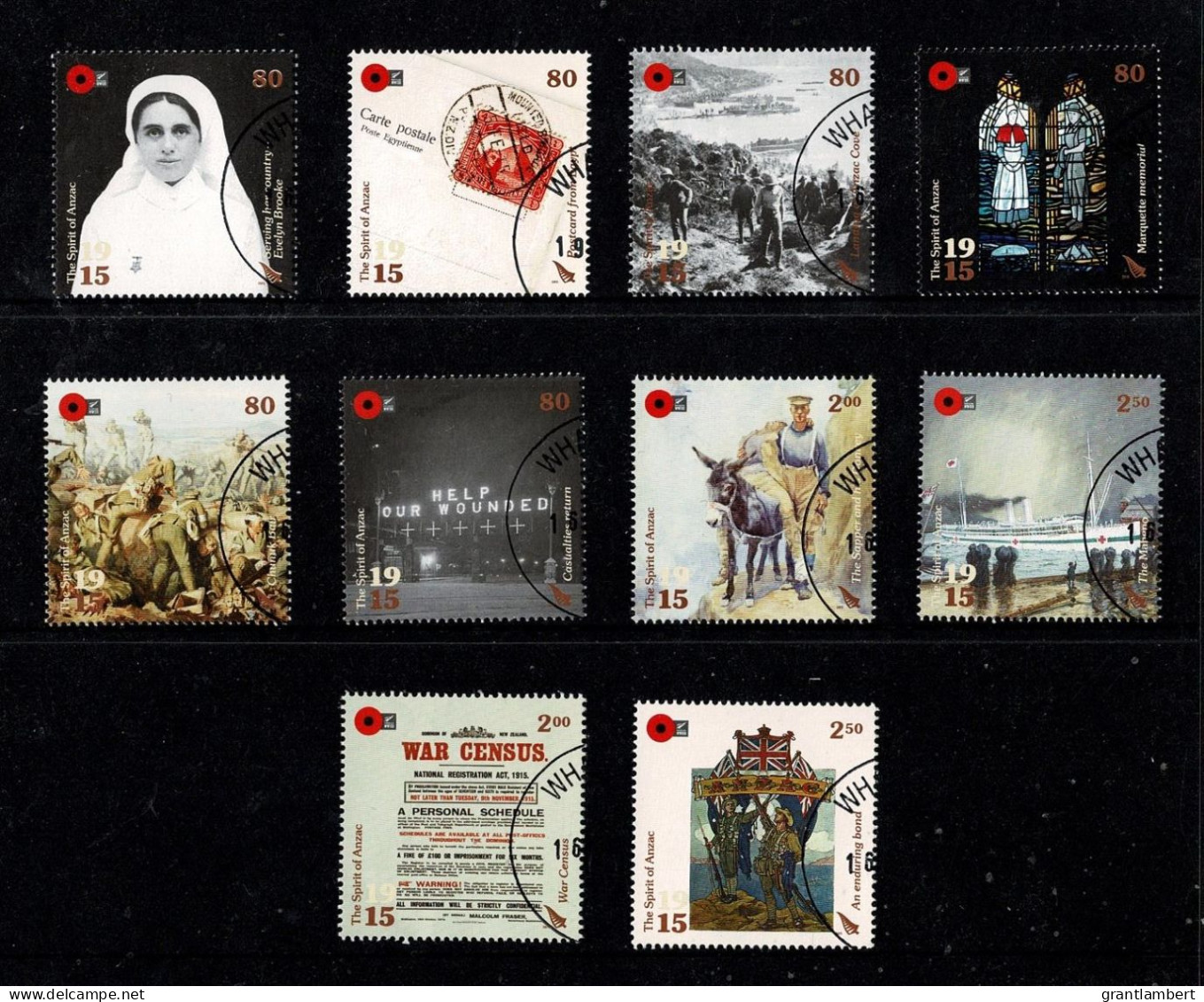 New Zealand 2015 Spirit Of ANZAC - World War I  Set Of 10 CTO - Oblitérés