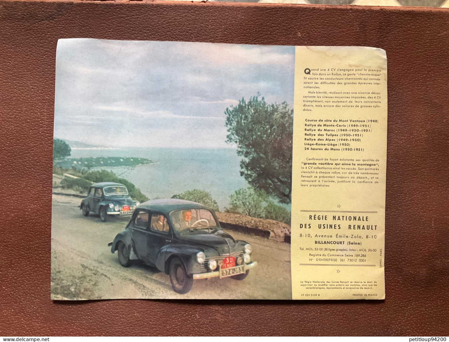 (13)  DOCUMENT Commercial RENAULT 4cv - Automobile