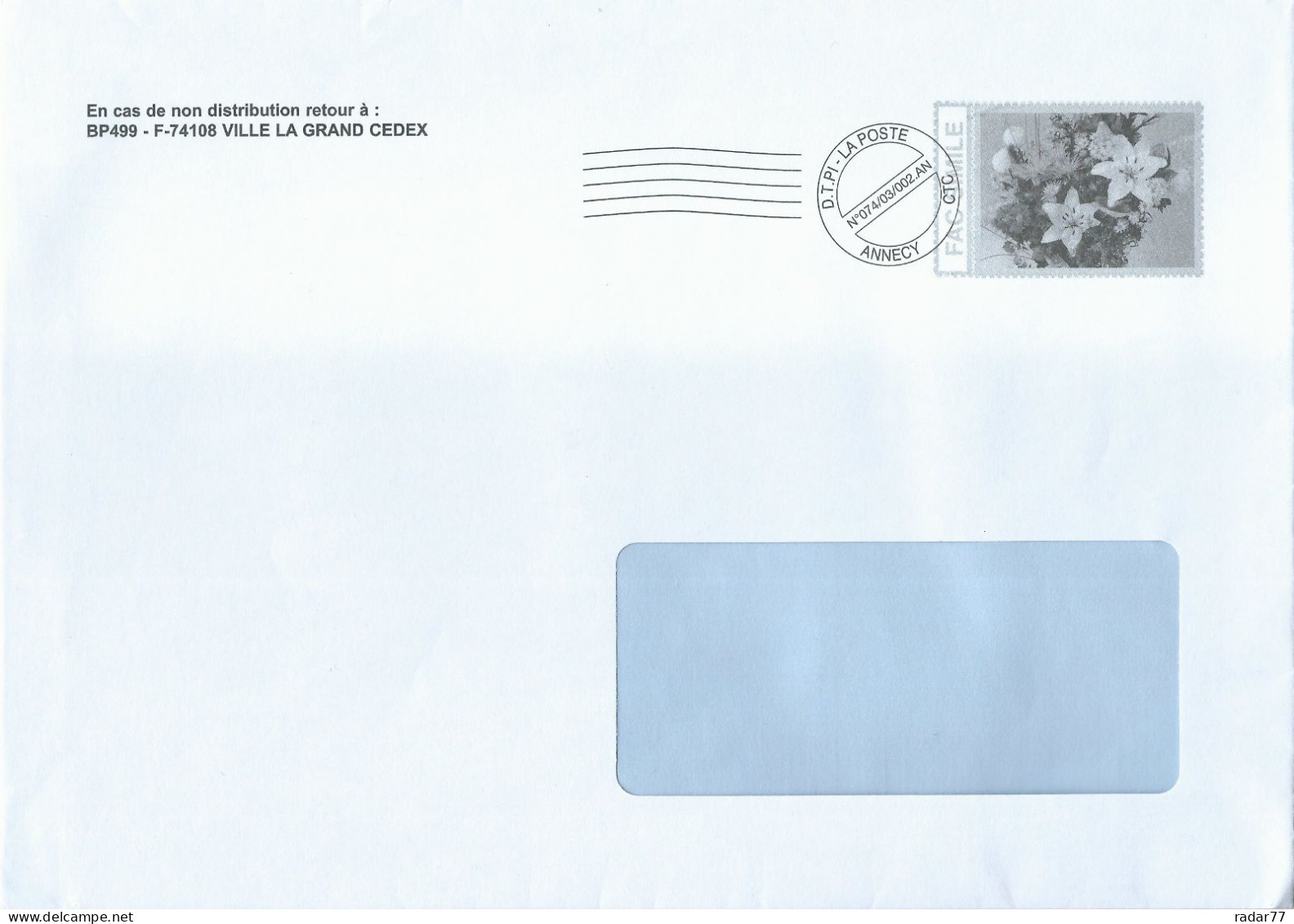 Courrier Post-impact Avec Simili-timbre Bouquet De Fleurs - Pseudo-interi Di Produzione Privata