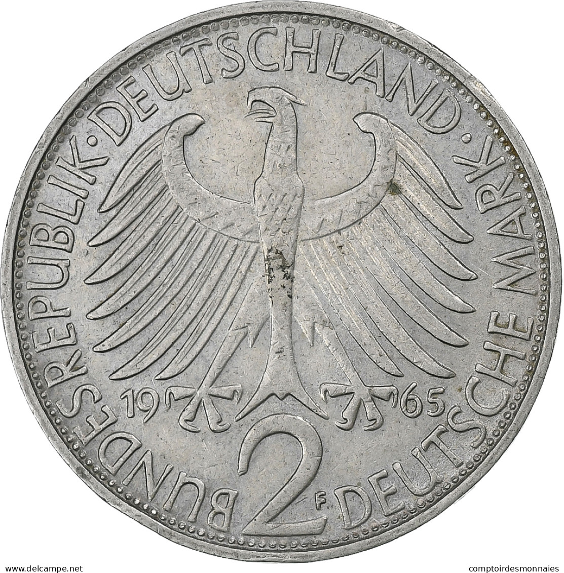 République Fédérale Allemande, 2 Mark, 1965, Stuttgart, Cupro-nickel, TTB - 2 Mark
