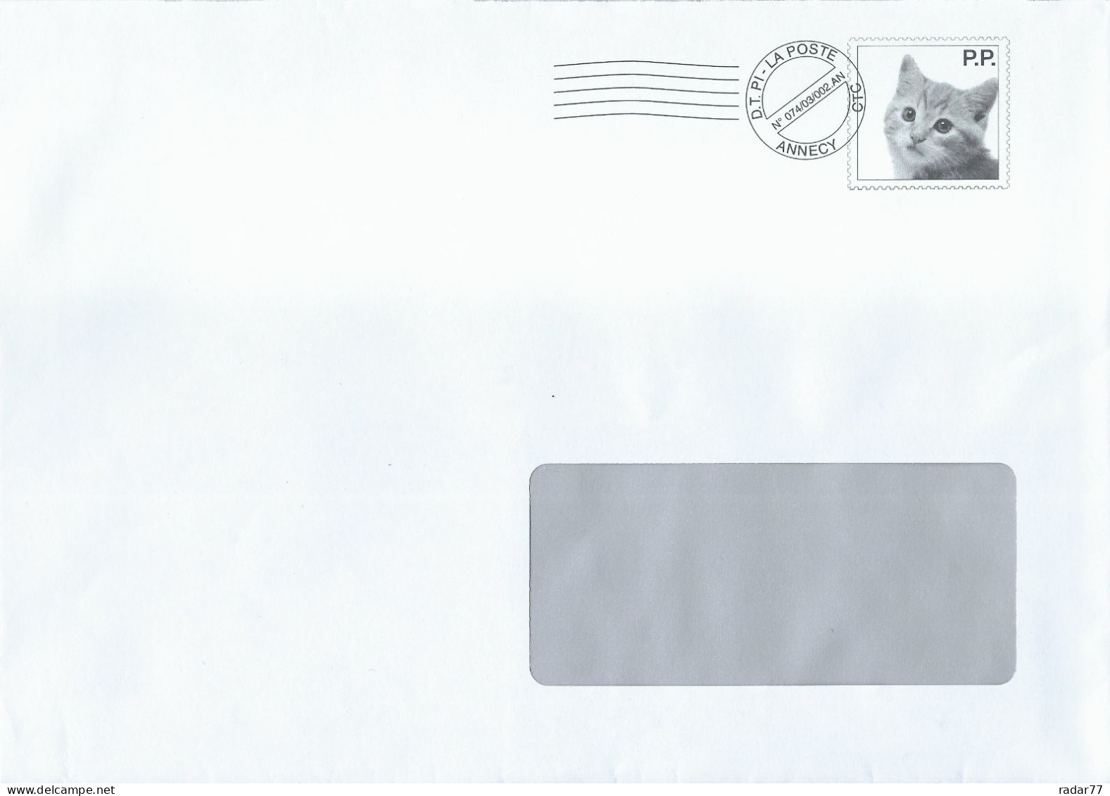 Courrier Post-impact Avec Simili-timbre Chat - Chaton - Private Stationery