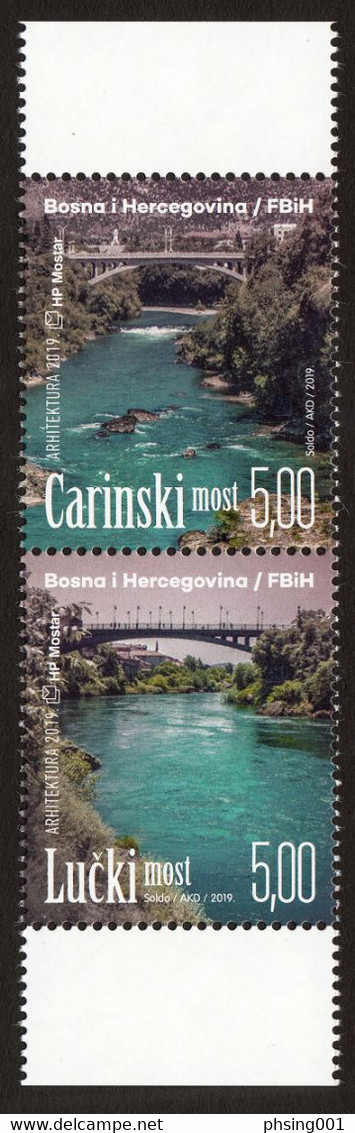 Bosnia Croatia 2019 Architecture Bridges Port Bridge Carinski Most, Set In Pair  MNH - Bosnie-Herzegovine