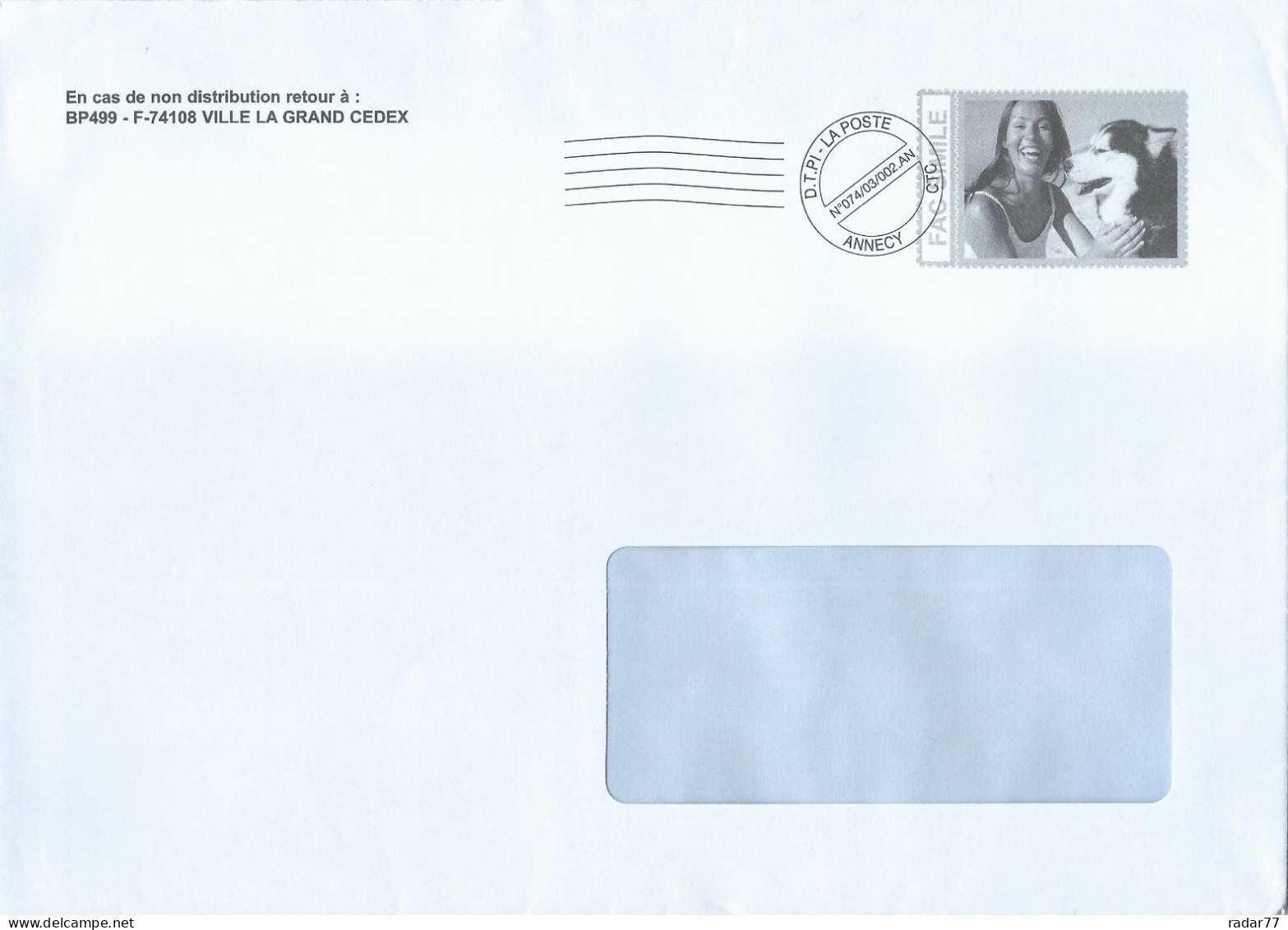 Courrier Post-impact Avec Simili-timbre Jeune Fille - Chien - Huski - Pseudo Privé-postwaardestukken