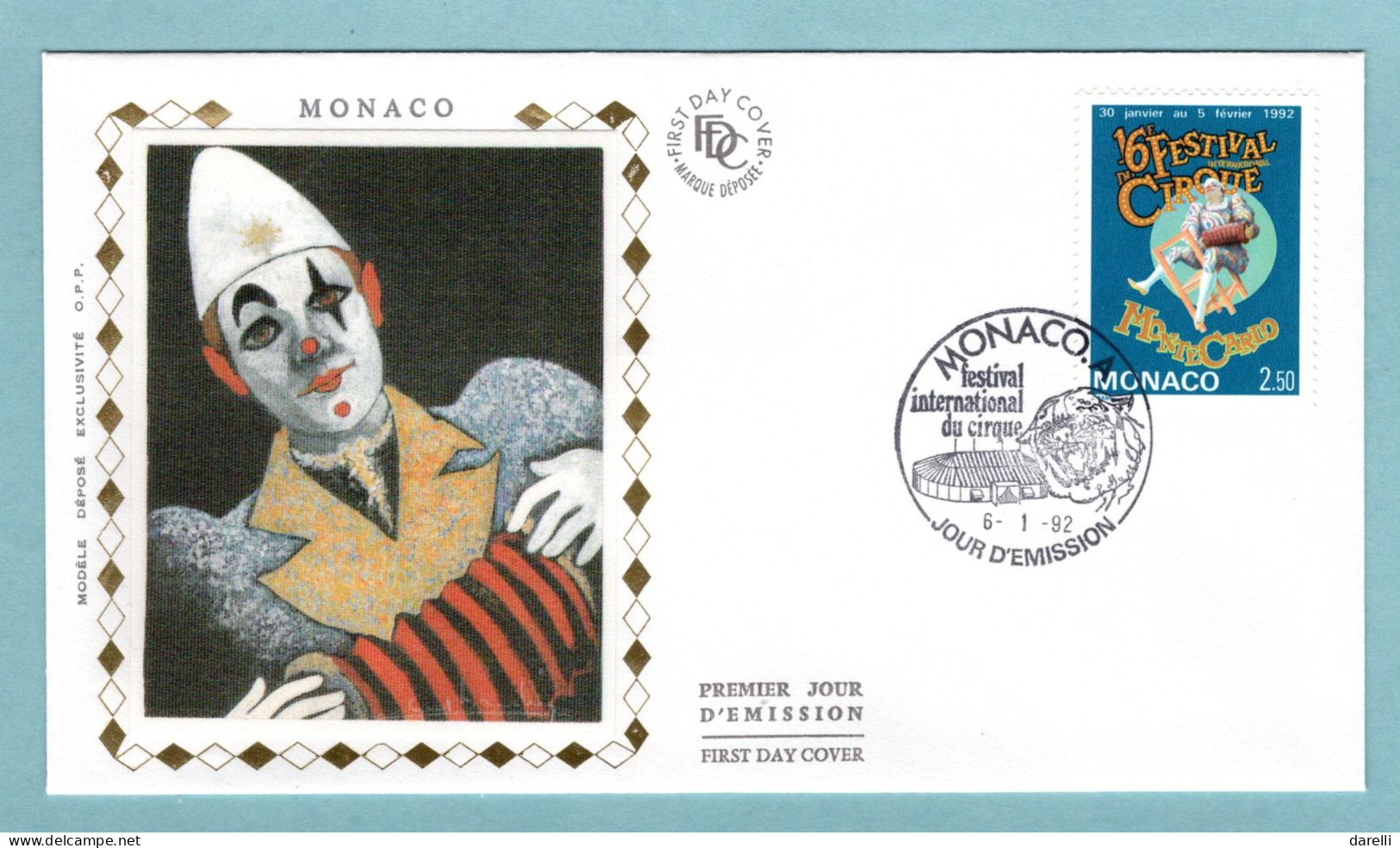 FDC Monaco 1992 - Festival International Du Cirque  - YT 1810 - FDC