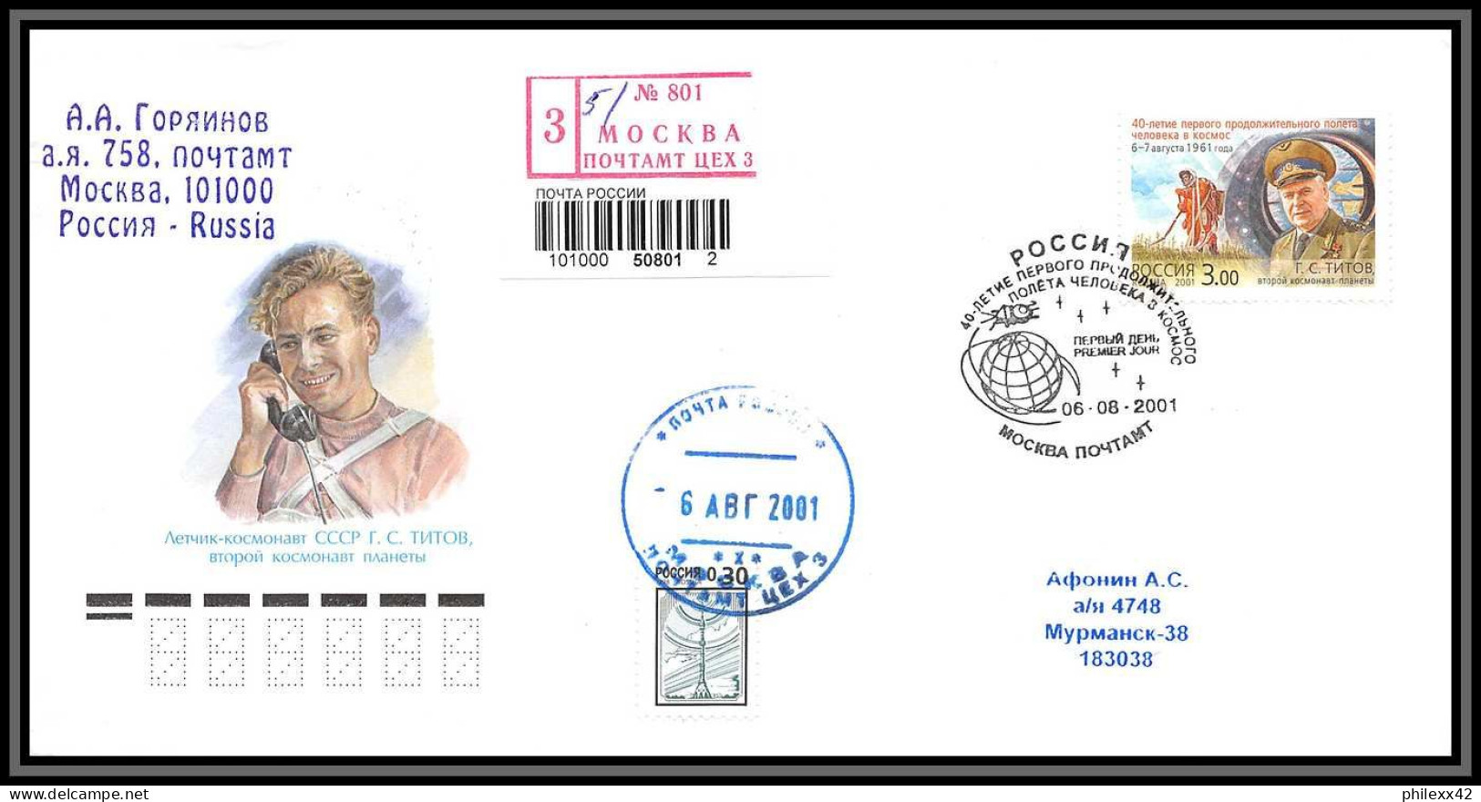 3445 Espace (space Raumfahrt) Lettre Cover Russie (Russia) Titan 402B / IUS 06/08/2001 Tirage Numéroté Recommandé  - Rusland En USSR