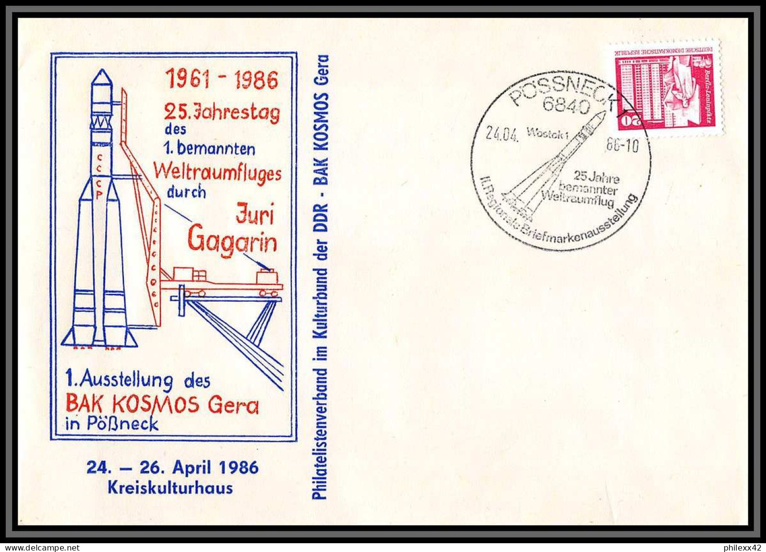 3427 Espace Space Raumfahrt Lettre Cover Briefe Cosmos Allemagne (germany DDR) 24/4/1986 25 JAHRESTAD Gagarine Gagarin - Europe