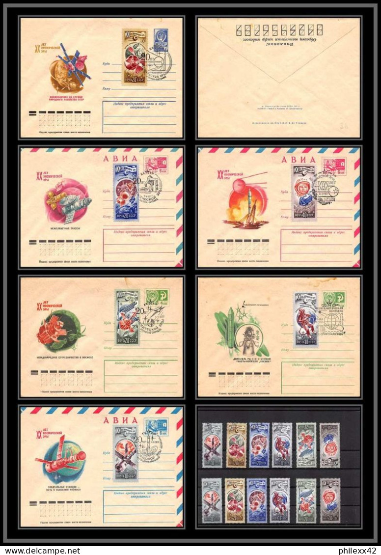 3392 Espace Space Entier Postal Stationery Urss USSR 4404/4409 Gagarine Gagarin Soyuz Soyouz 4/10/1977 Fdc + Timbres - Russia & USSR