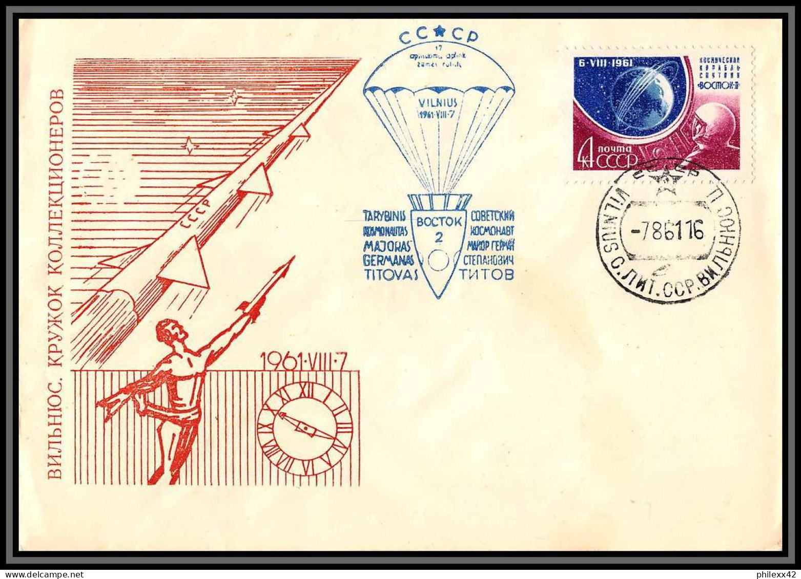 3306 Espace Space Raumfahrt Lettre Cover Briefe Cosmos Russie (Russia Urss USSR) Vostok 2 6/8/1961 Vilnius Lollini 1925 - UdSSR