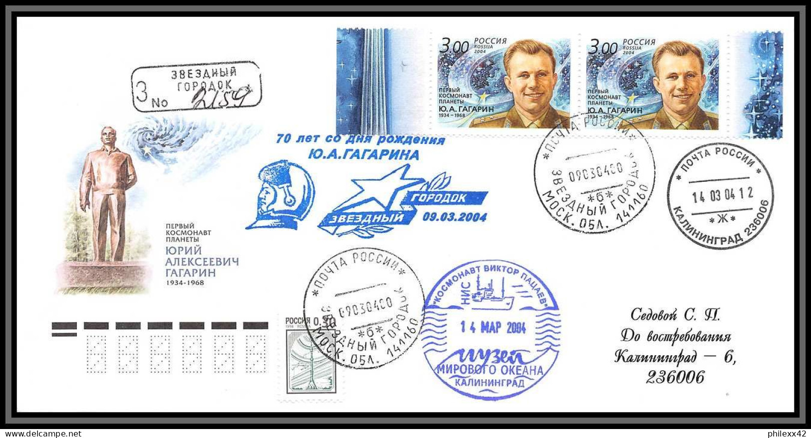 3241 Espace Space Raumfahrt Lettre Cover Briefe Cosmos Russie (Russia) 14/3/2004 Gagarine (Gagarin) Tirage Numéroté - Russia & USSR
