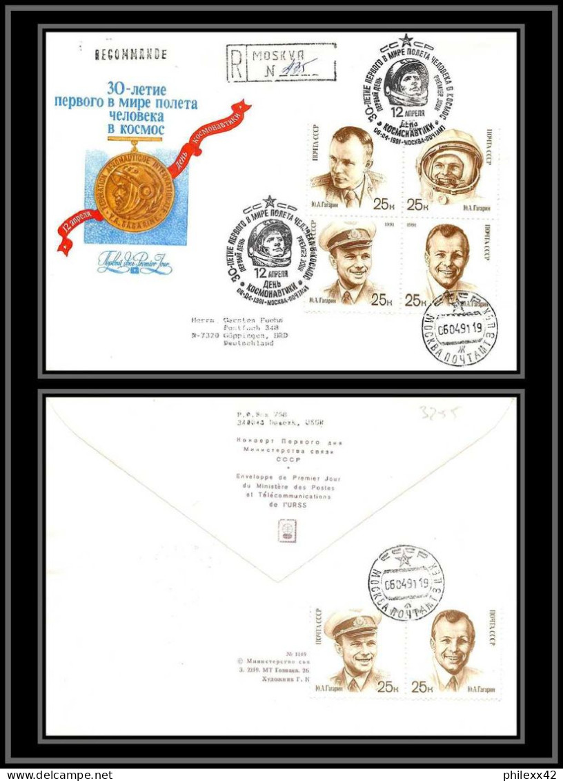 3255 Espace Space Lettre Fdc Cover Russie Russia 06/04/1991 5844/5847 Bloc 217 Cosmonauts Day Gagarin Recommandé  - UdSSR