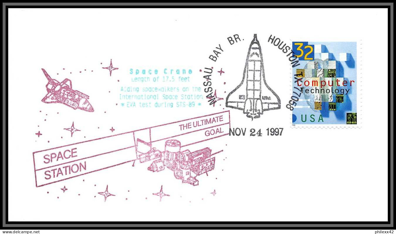3201 Espace (space Raumfahrt) Lettre (cover Briefe) Nassau Usa Sts 89 Space Crane The Ultimate 24/11/1997 - United States