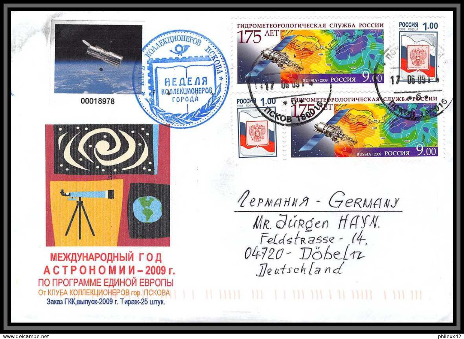 3132 Espace (space Raumfahrt) Lettre (cover Briefe) Russie (Russia) 17/08/2009 Tirage Numérote 50 Ex Pskov Mir Iss Soyuz - Russie & URSS