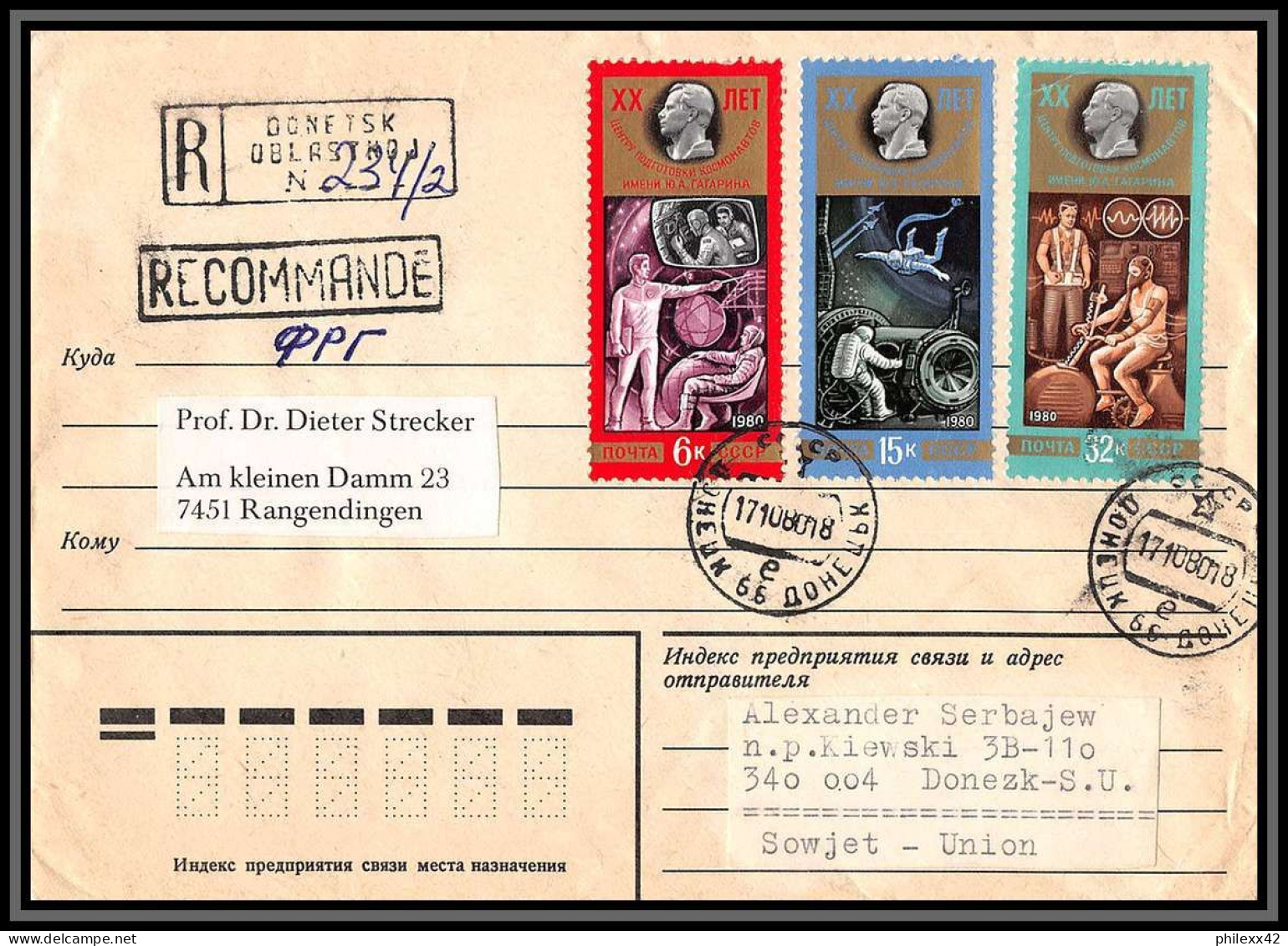 3095 Espace (space Raumfahrt) Lettre (cover Briefe) Russie (Russia) 17/10/1980 Fdc 4730/4732 Recommandé Registered - Russie & URSS