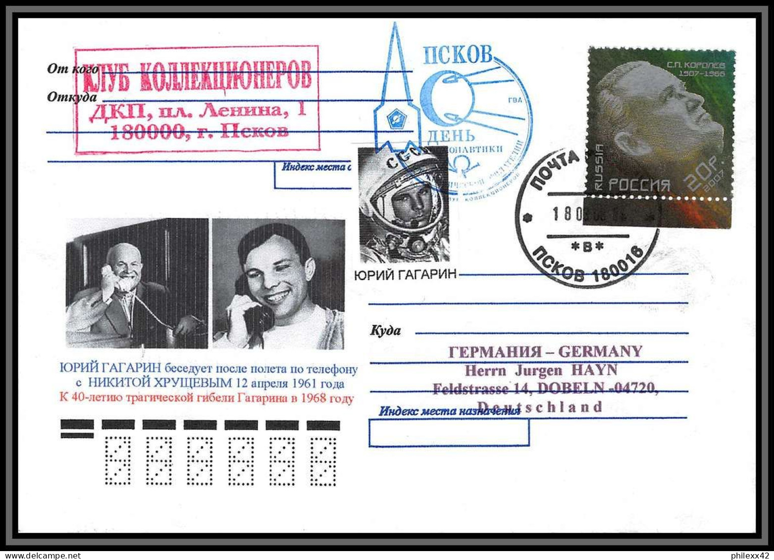 3091 Espace (space Raumfahrt) Lettre Cover Russie (Russia) 18/3/2208 Numéroté Tirage 50 Years Of Space Gagarine Gagarin - Russia & USSR