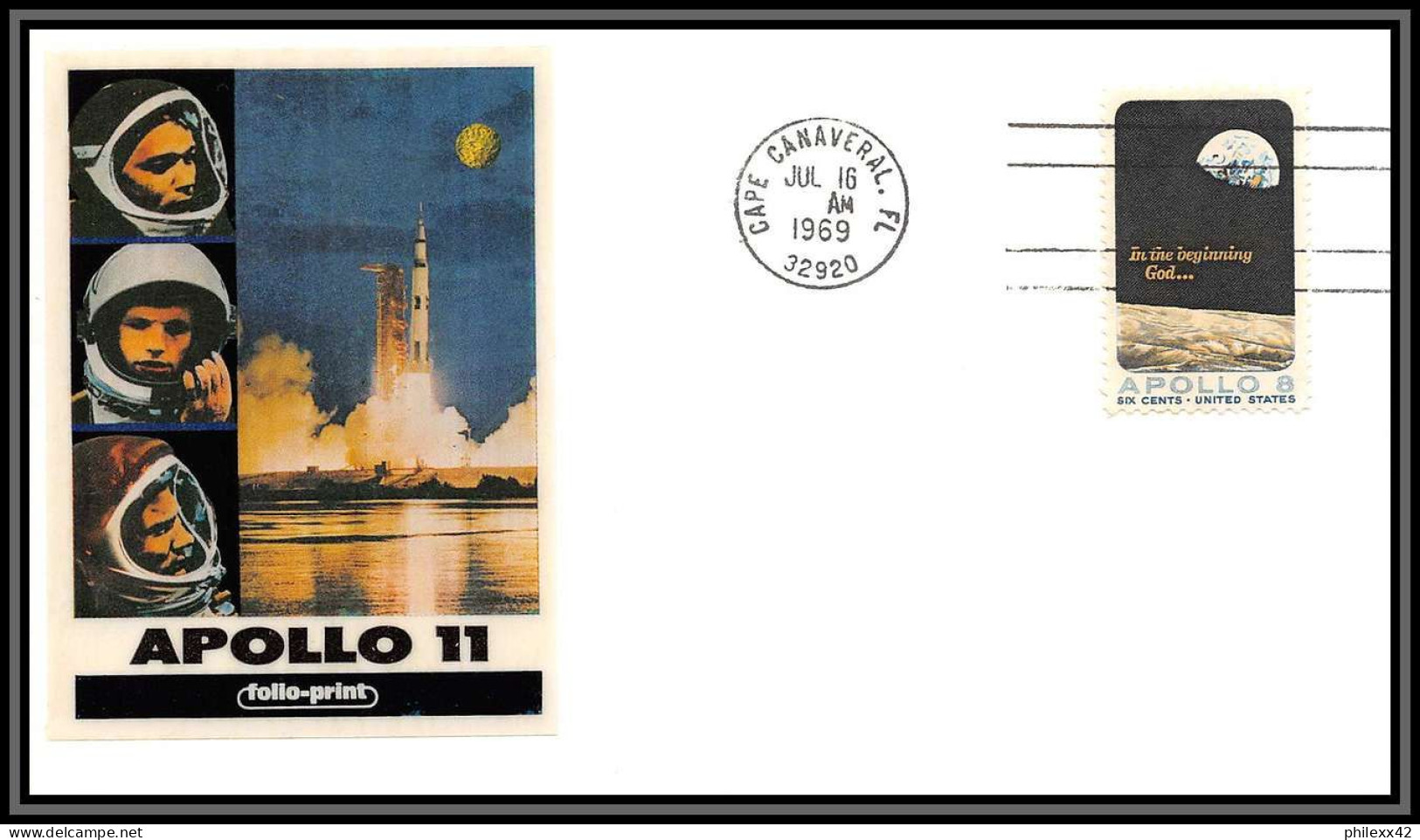 3043 Espace (space Raumfahrt) Lettre (cover Briefe) USA- Apollo 11 Folio Print 16/7/1969 - Stati Uniti