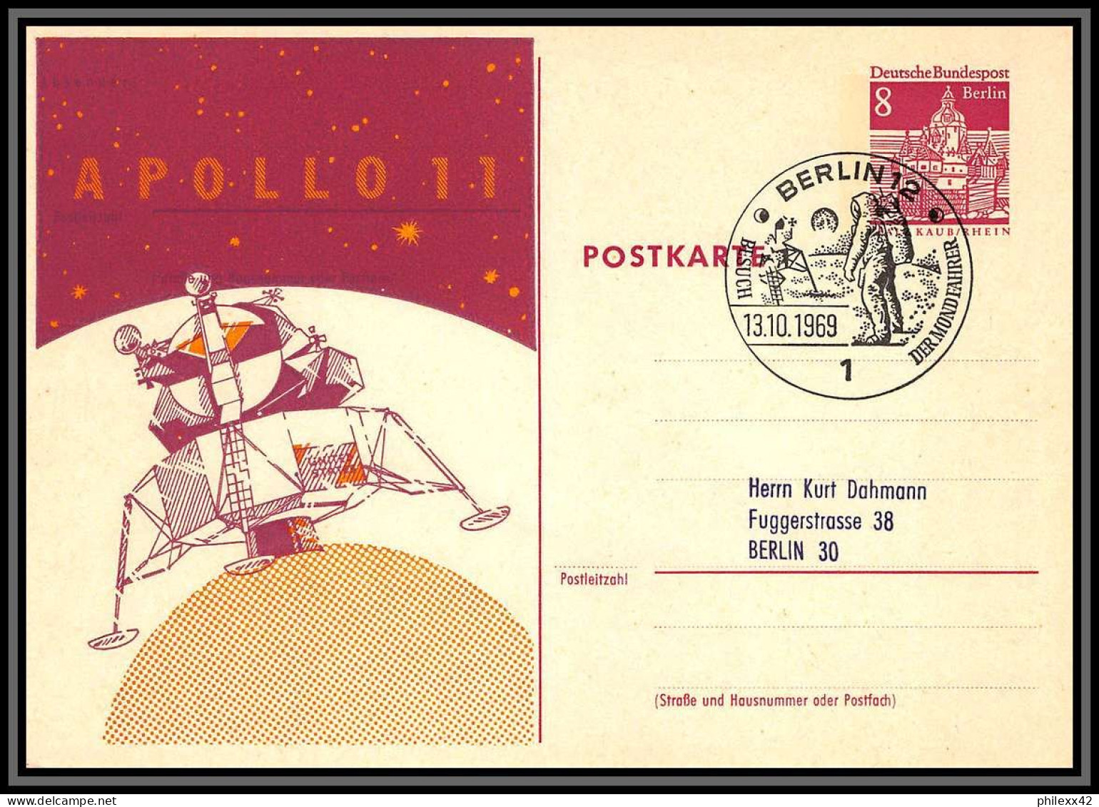 3042 Espace (space Raumfahrt) Entier Postal (Stamped Stationery) Allemagne (germany Bund) Berlin Apollo 11 13/10/1969 - Europa