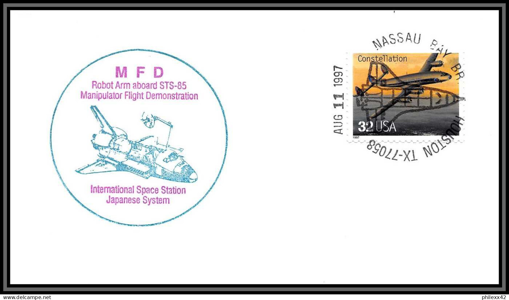 2972 Espace (space) Lettre (cover) USA Nassau Manipulator Flight Sts - 85 Discovery Shuttle (navette) 11/8/1997 - Etats-Unis