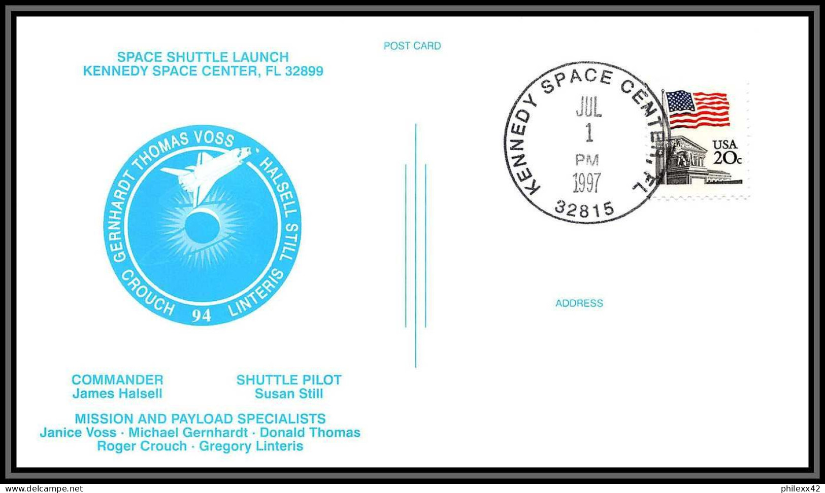 2967 Espace (space Raumfahrt) Lettre (cover Briefe) USA Start Sts - 94 Columbia Shuttle (navette) 1/7/1997 - Stati Uniti
