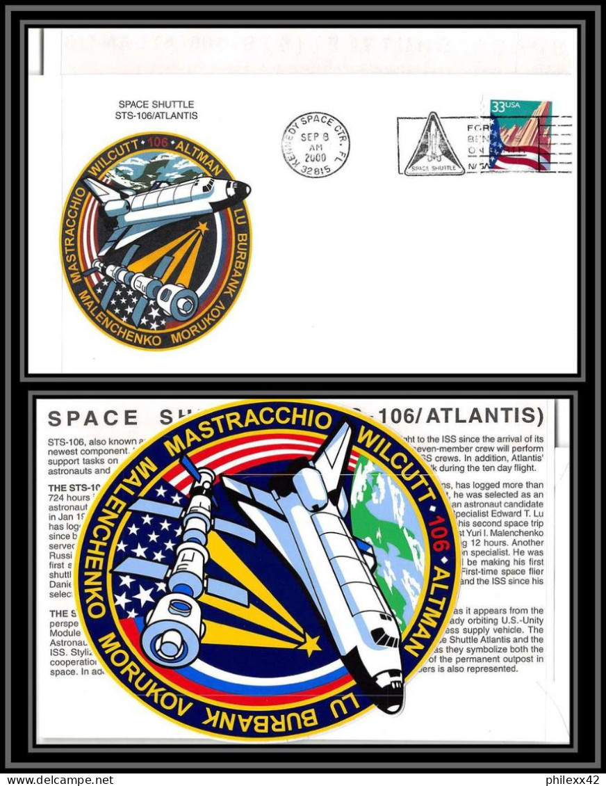 3027 Espace Space Lettre (cover Briefe) USA Start STS-106 Shuttle (navette) Atlantis 8/9/2000 + Stickers (autocollant) - Estados Unidos