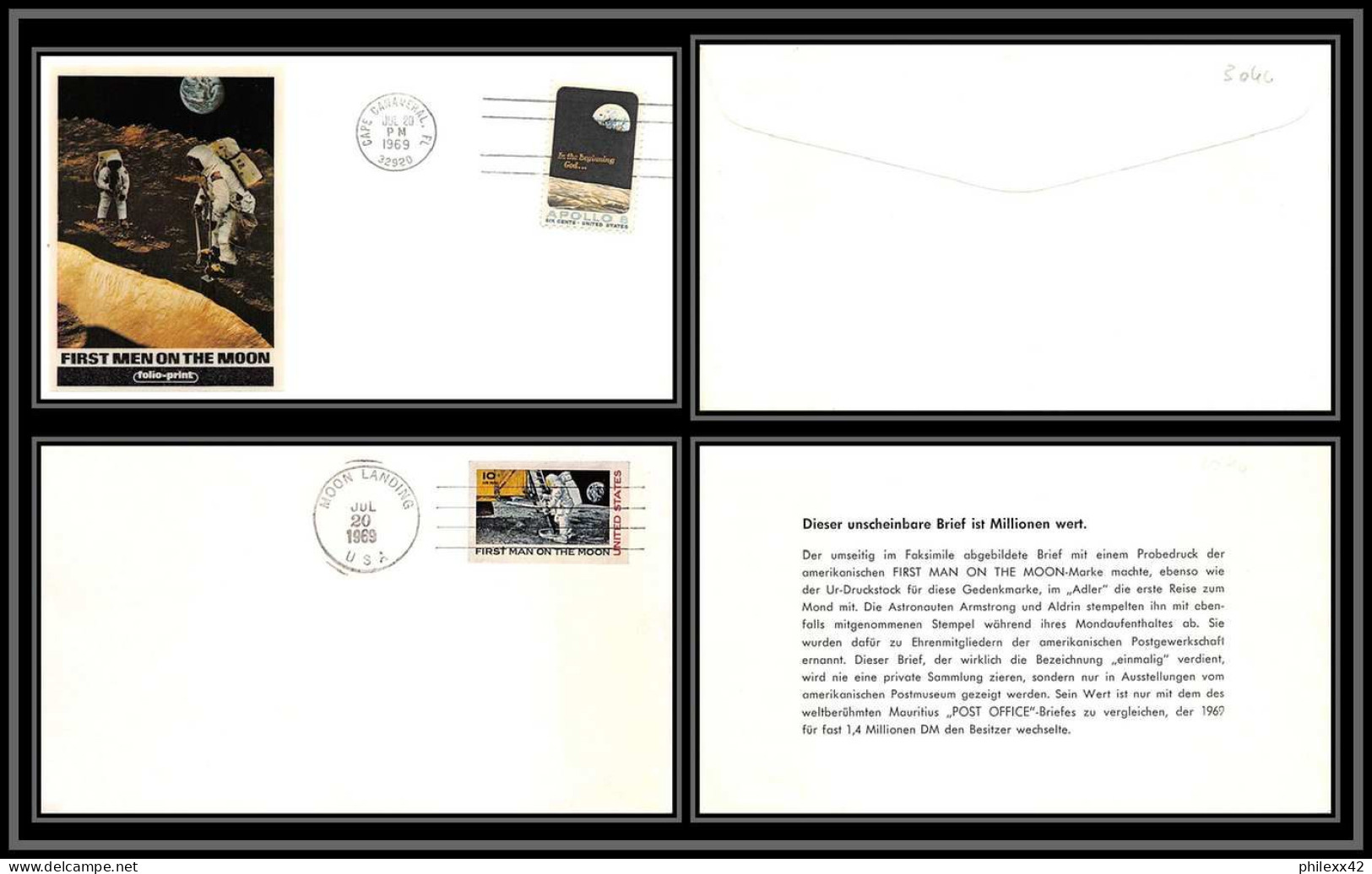 3046 Espace (space Raumfahrt) Lettre (cover Briefe) USA- Apollo 11 First Men On The Moon... Lot - Stati Uniti