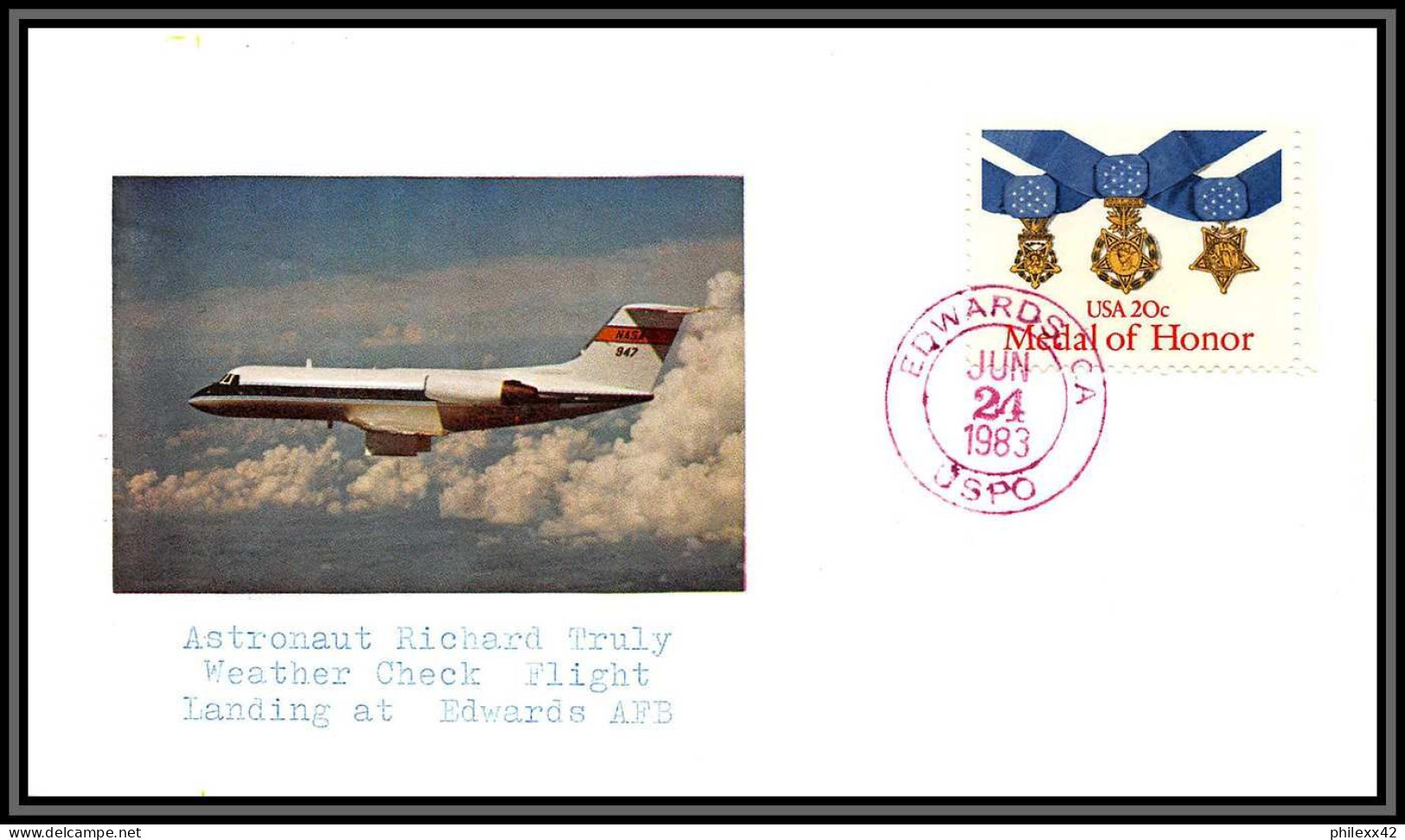 2941 Espace (space Raumfahrt) Lettre (cover Briefe) USA Landing Edwards Sts-7 Shuttle (navette) Challenger 24/6/1983 - Stati Uniti