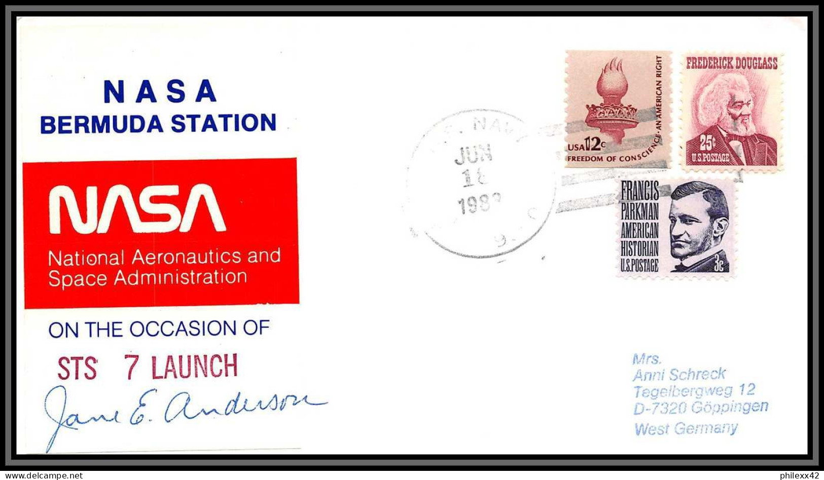 2938 Espace Space Lettre Cover Signé Signed Autograph USA Sts-7 Start Bermuda Shuttle Challenger 18/6/1983 Signée - Estados Unidos