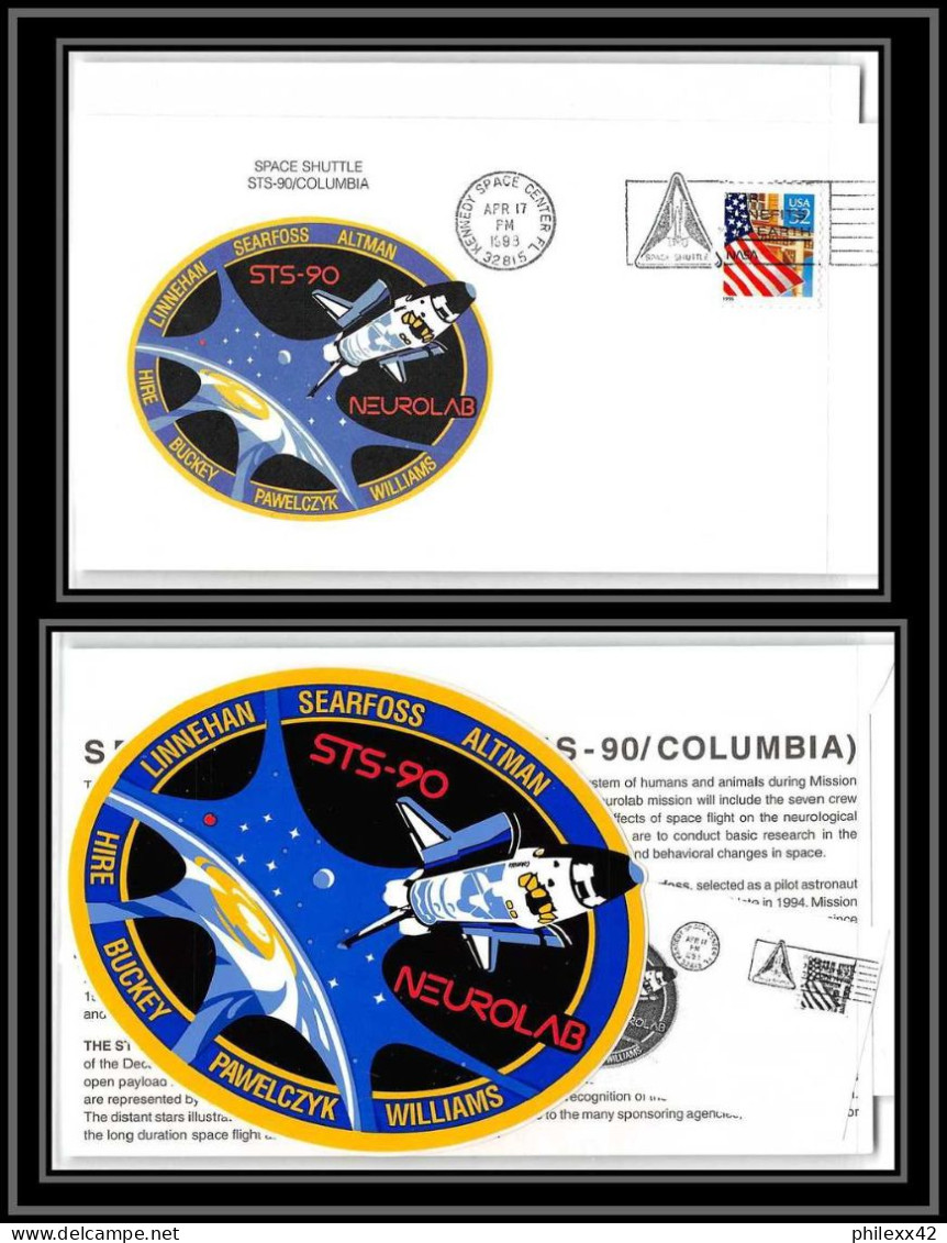 2986 Espace (space) Lettre (cover Briefe) USA Start Sts-90 Columbia Shuttle (navette) 17/4/1998 + Stickers (autocollant) - United States