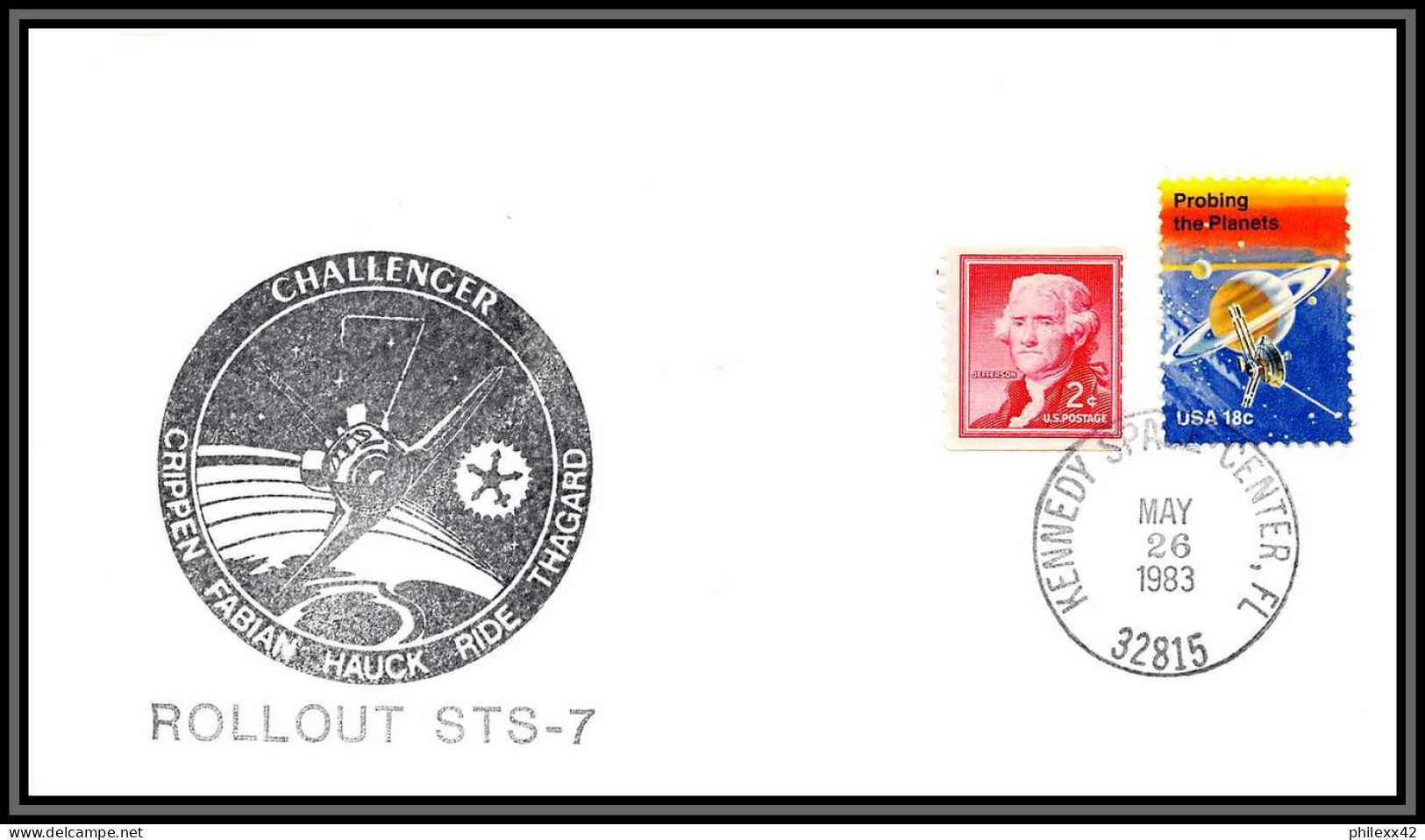 2932 Espace (space Raumfahrt) Lettre (cover Briefe) USA Rollout Sts-7 Shuttle (navette) Challenger 26/3/1983 - Estados Unidos
