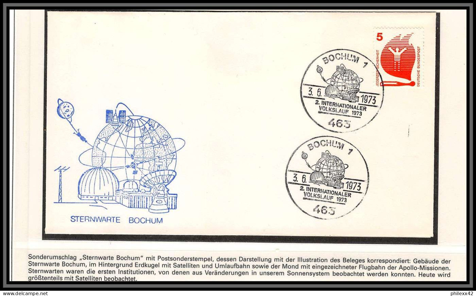 2935X Espace (space Raumfahrt) Lettre (cover Briefe) Allemagne (germany Bund) Bochum Sternwarte 3/6/1973 - Europe